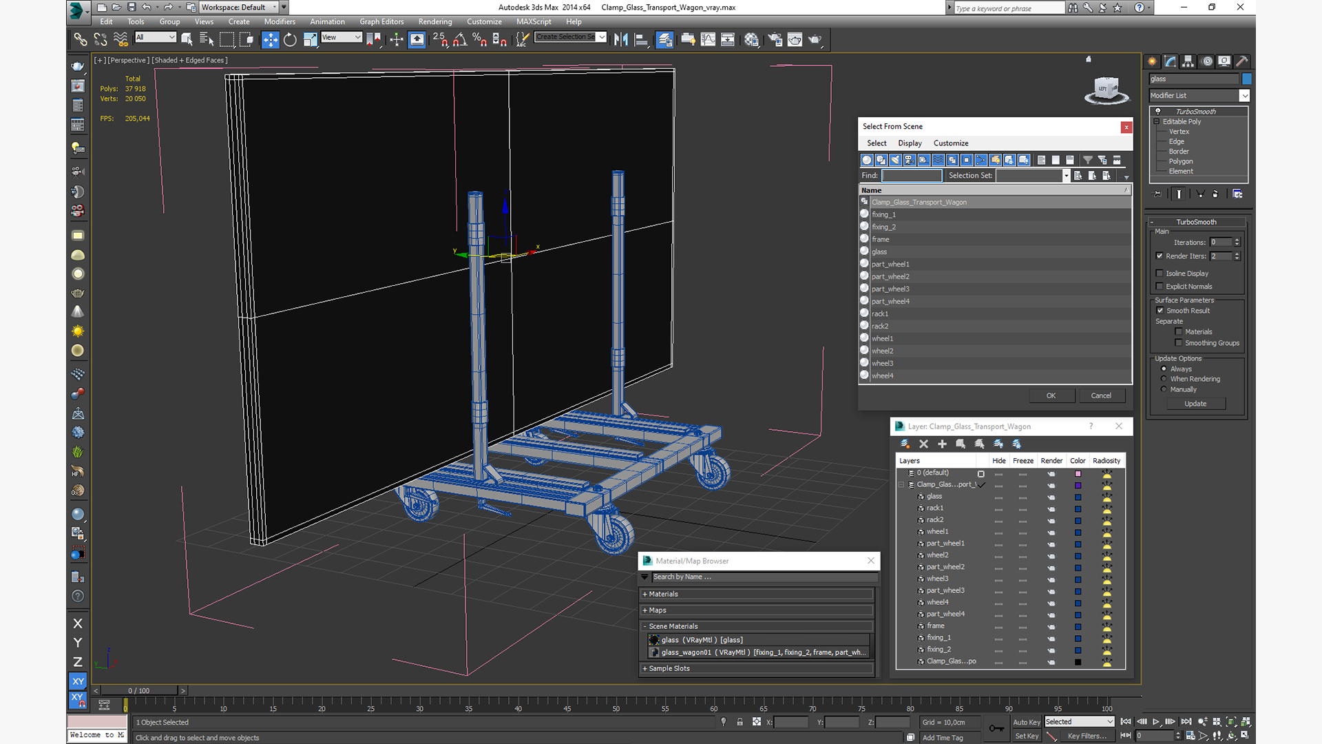 Clamp Glass Transport Wagon 3D