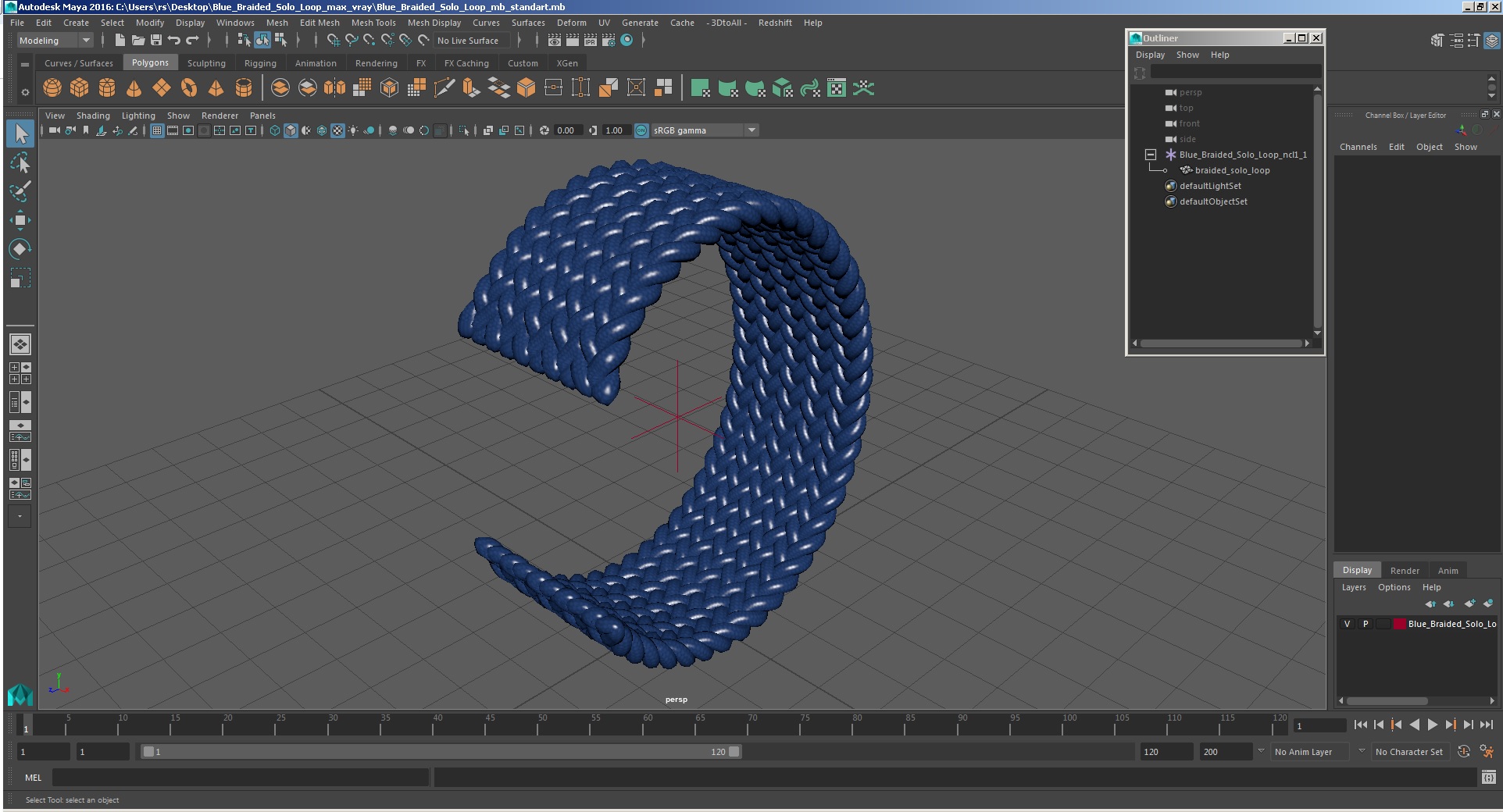 Blue Braided Solo Loop 3D