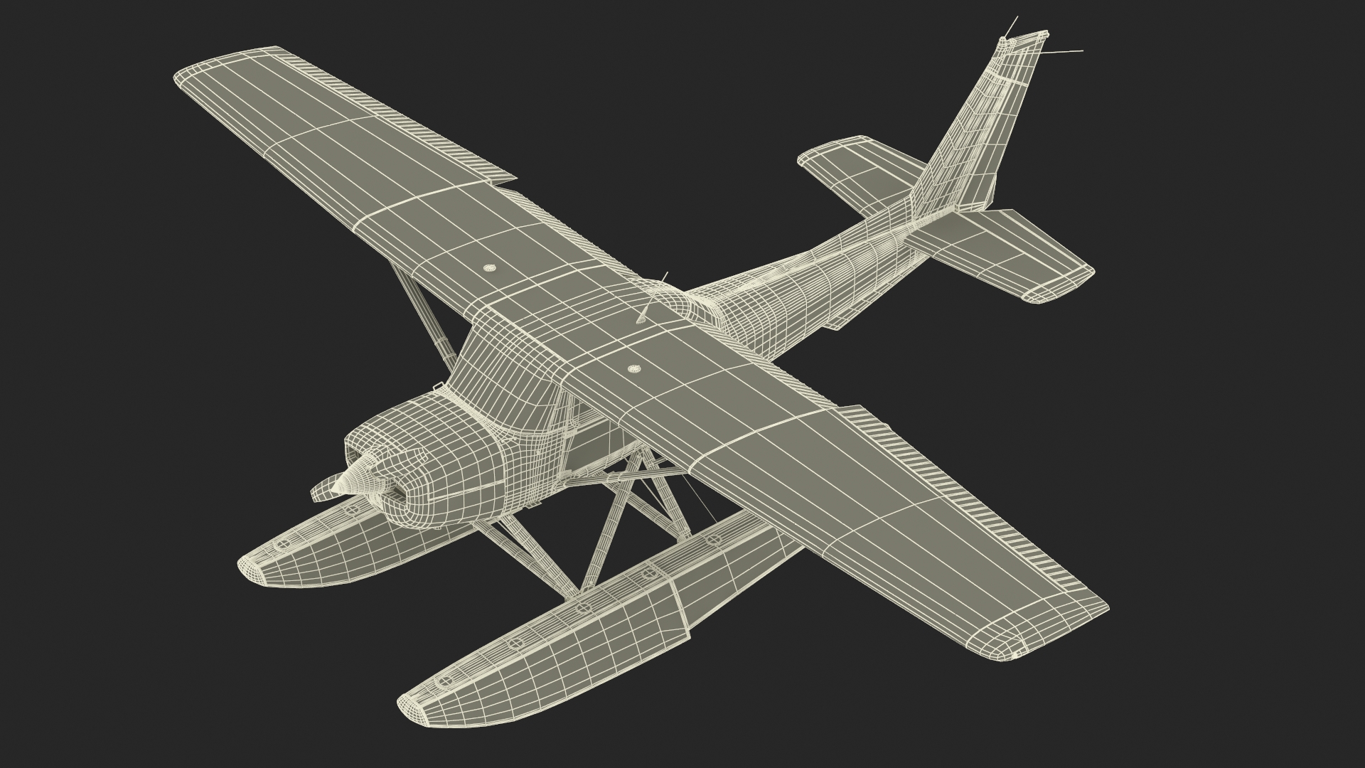 Seaplane with Floats Cessna 150 Rigged for Maya 3D