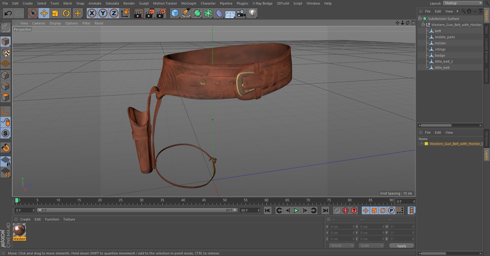 3D Western Gun Belt with Holster Leather Brown model