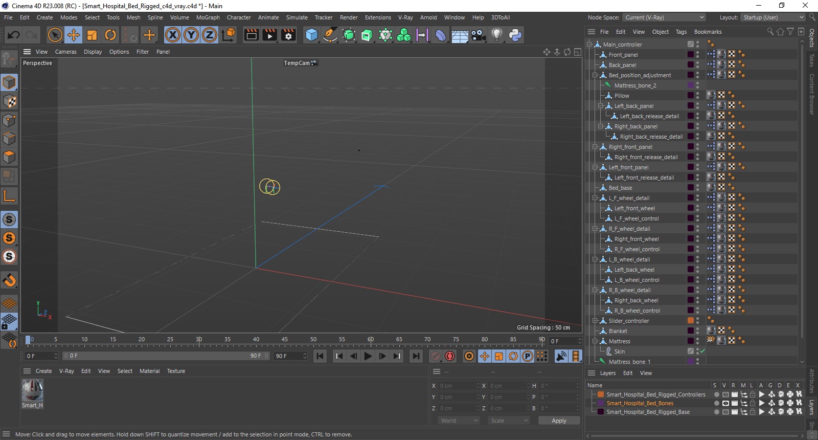 Smart Hospital Bed Rigged for Cinema 4D 3D model