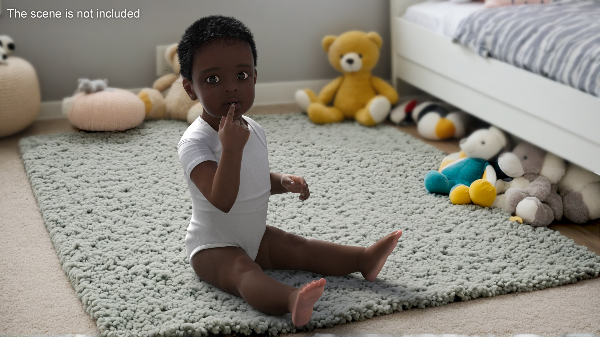 3D One Year Old Black Boy in Bodysuit Rigged