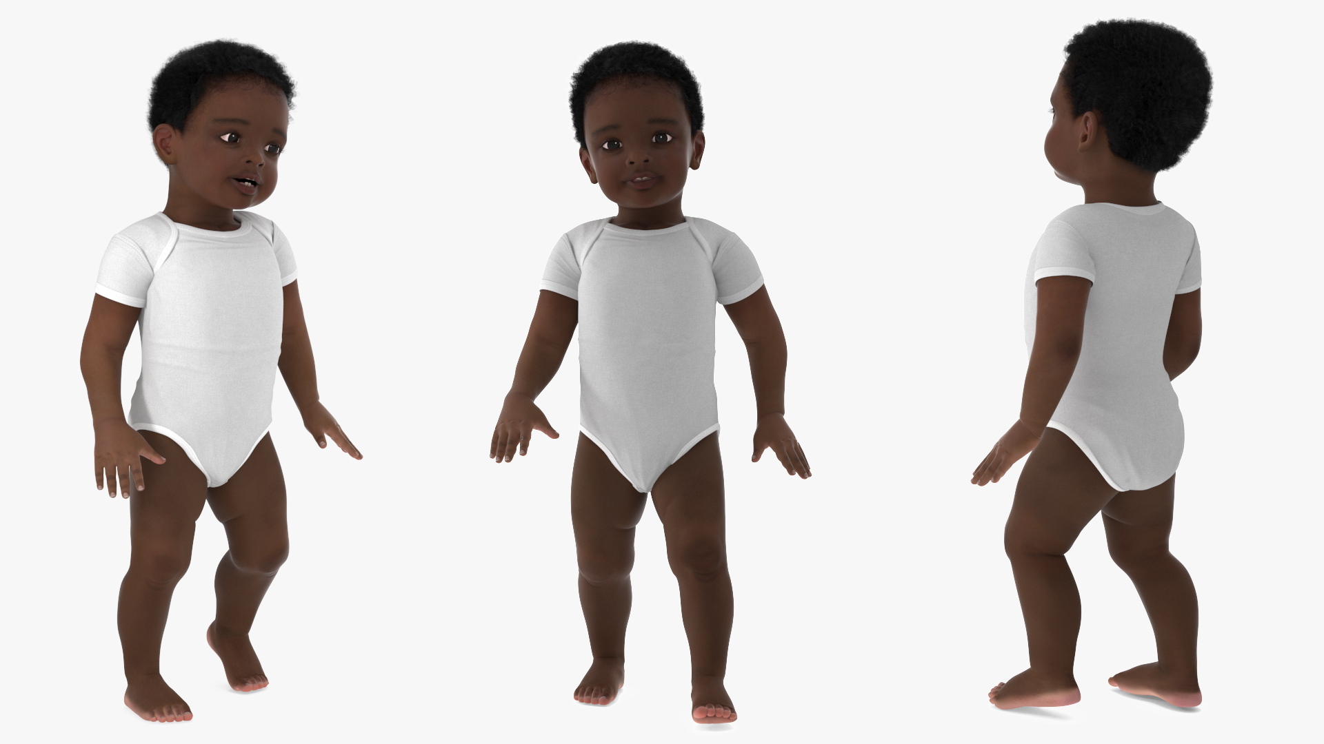 3D One Year Old Black Boy in Bodysuit Rigged