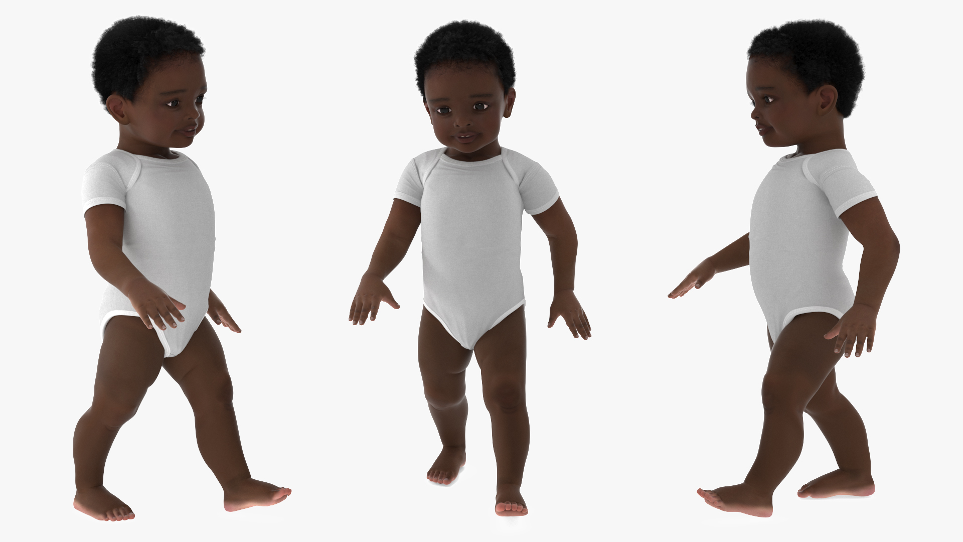 3D One Year Old Black Boy in Bodysuit Rigged