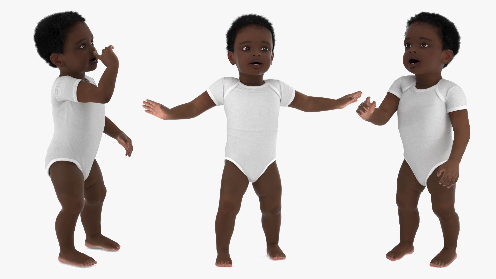 3D One Year Old Black Boy in Bodysuit Rigged