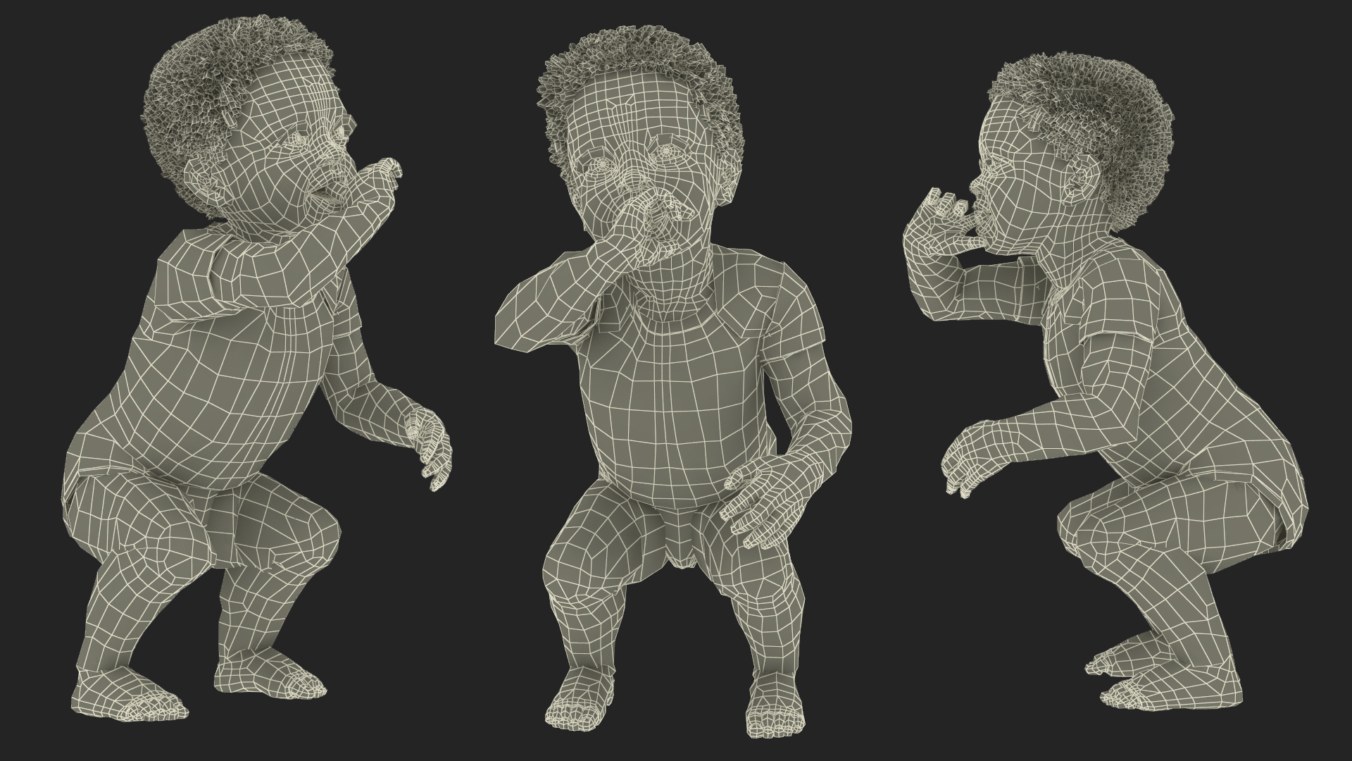 3D One Year Old Black Boy in Bodysuit Rigged