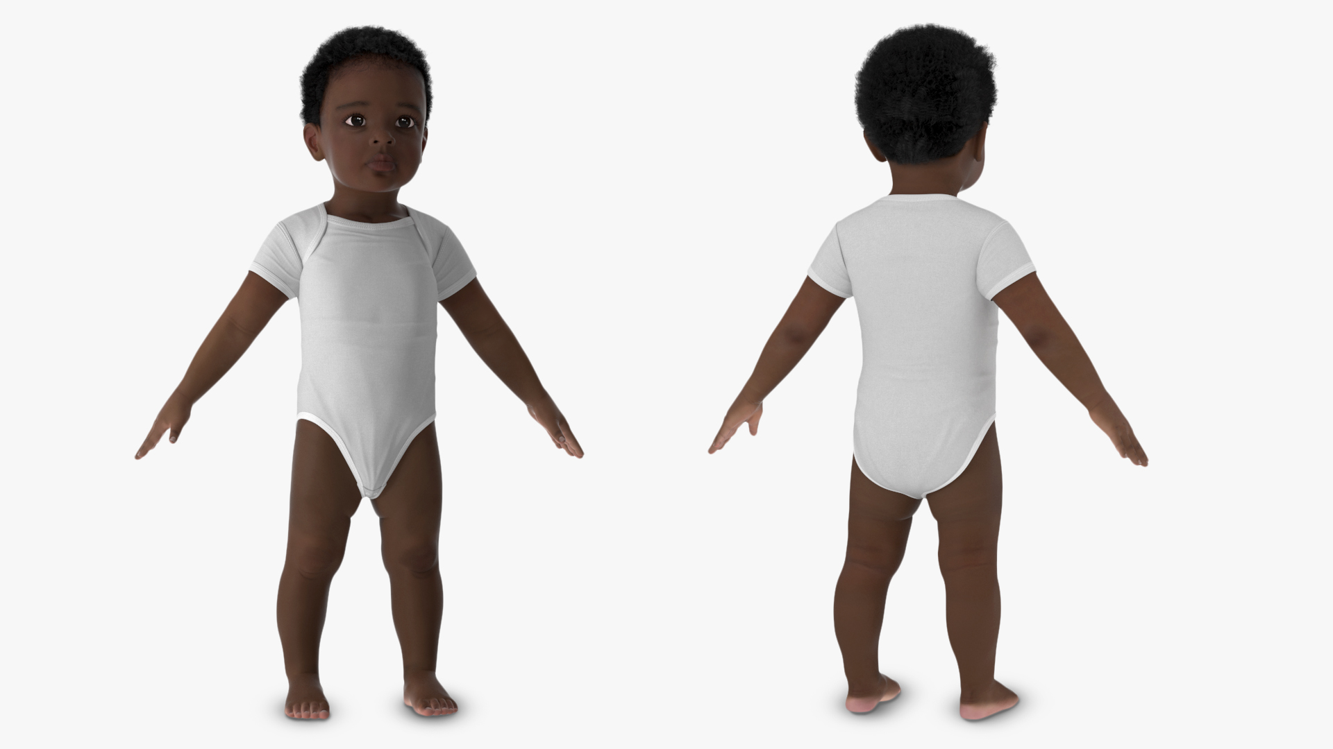 3D One Year Old Black Boy in Bodysuit Rigged