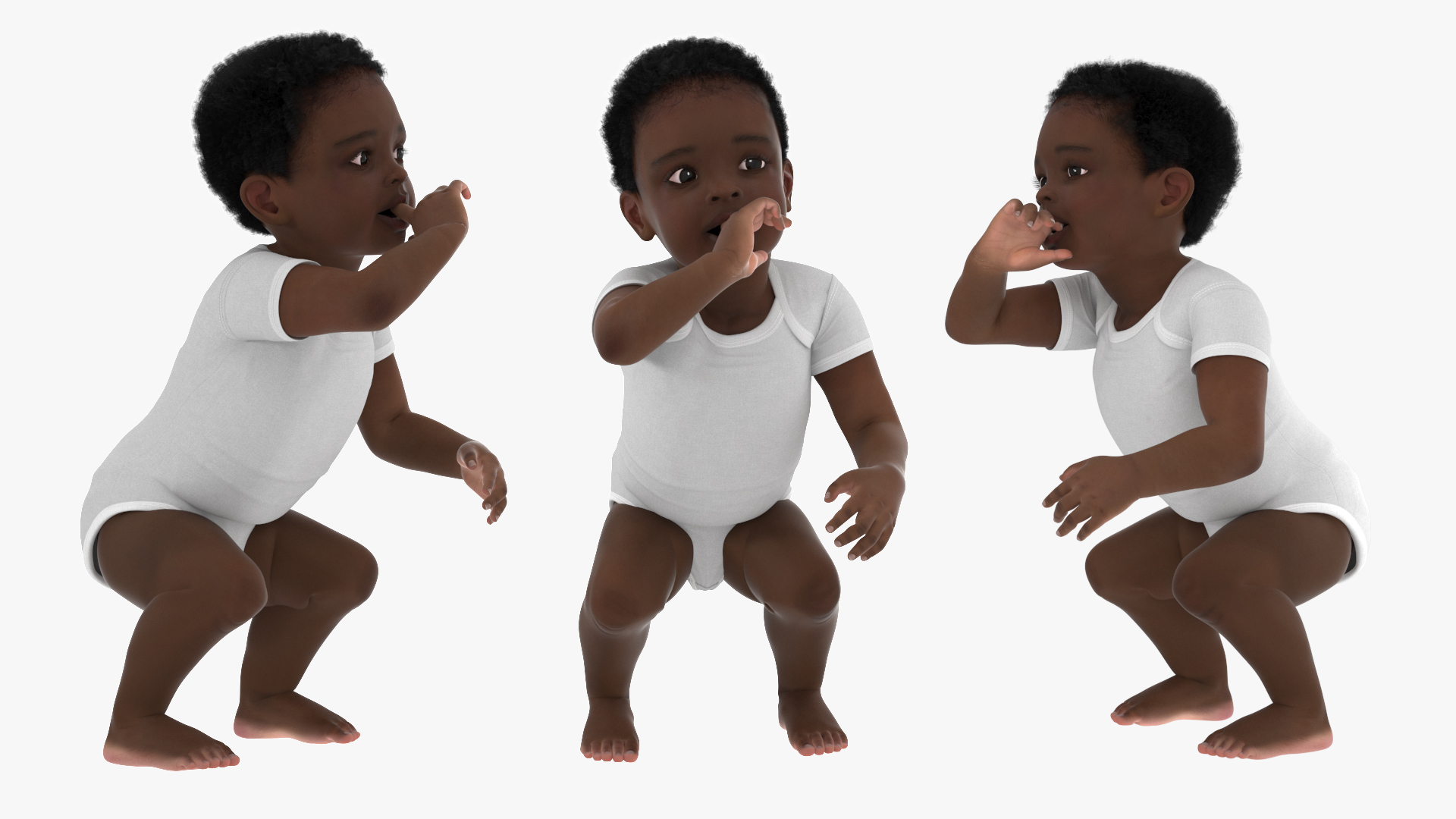 3D One Year Old Black Boy in Bodysuit Rigged