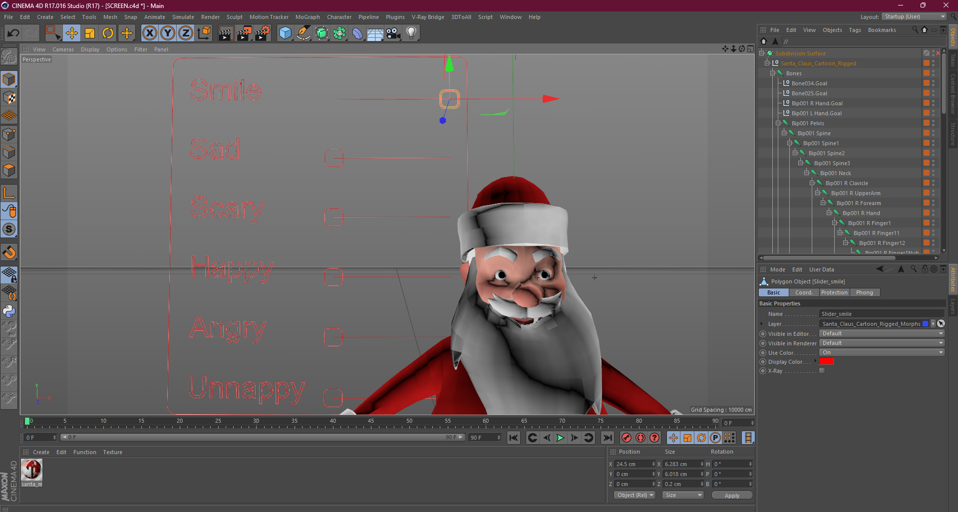 3D model Santa Claus Cartoon Rigged for Cinema 4D