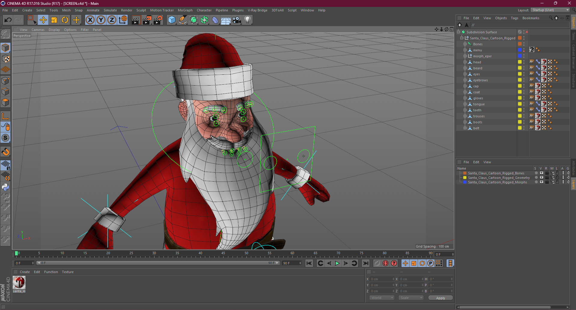 3D model Santa Claus Cartoon Rigged for Cinema 4D