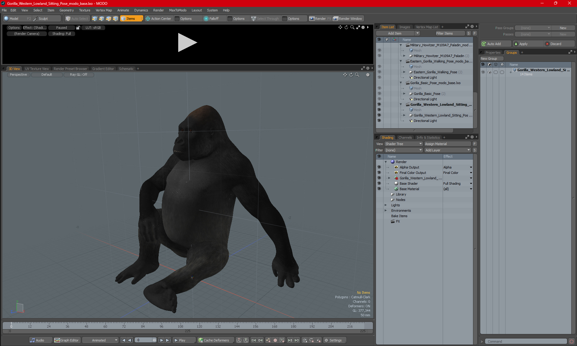 3D Gorilla Western Lowland Sitting Pose