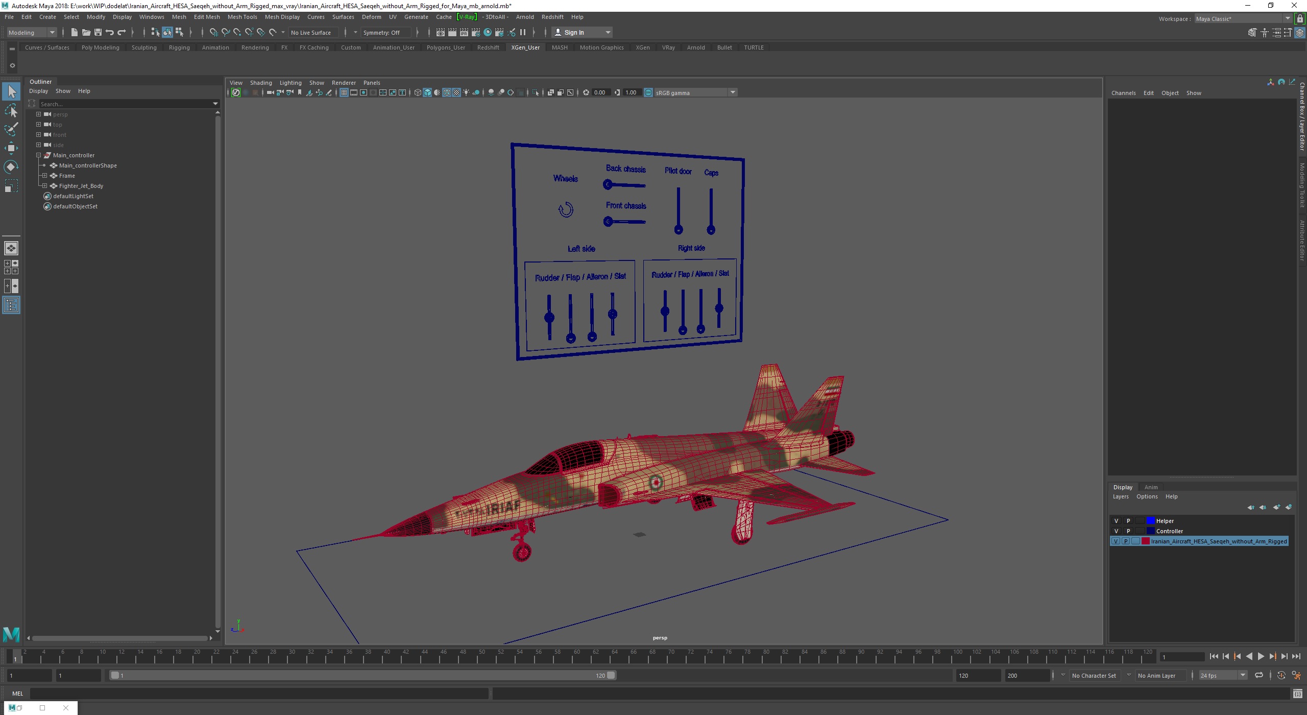 3D Iranian Aircraft HESA Saeqeh without Arm Rigged for Maya