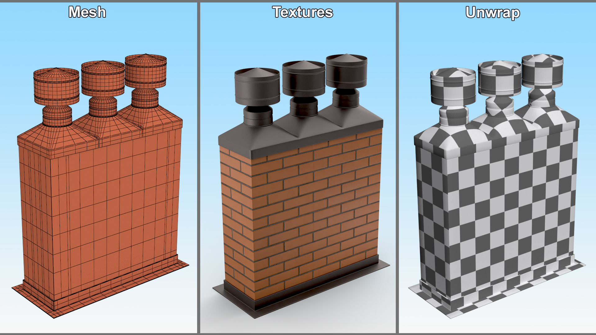 3D model Brick Triple Chimney