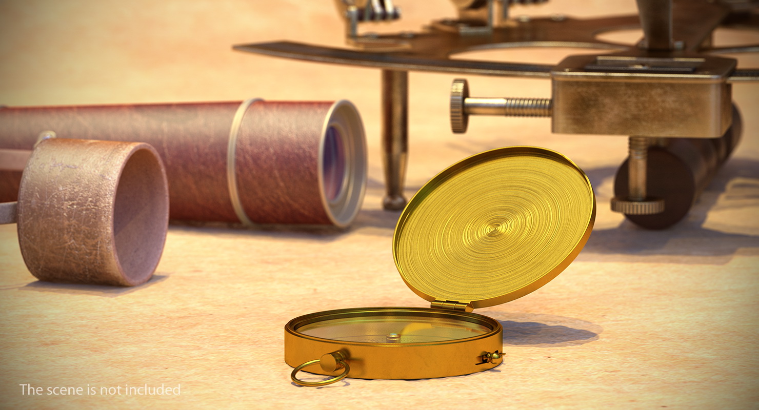 3D Vintage Brass Compass