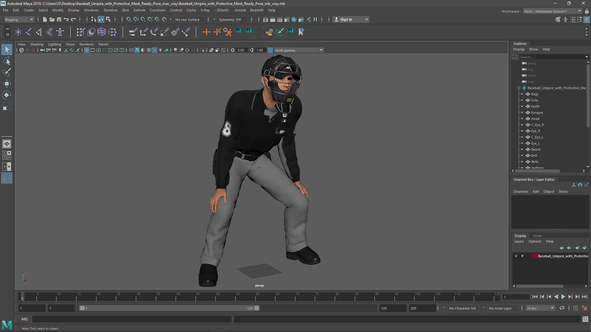 Baseball Umpire with Protective Mask Ready Pose 3D