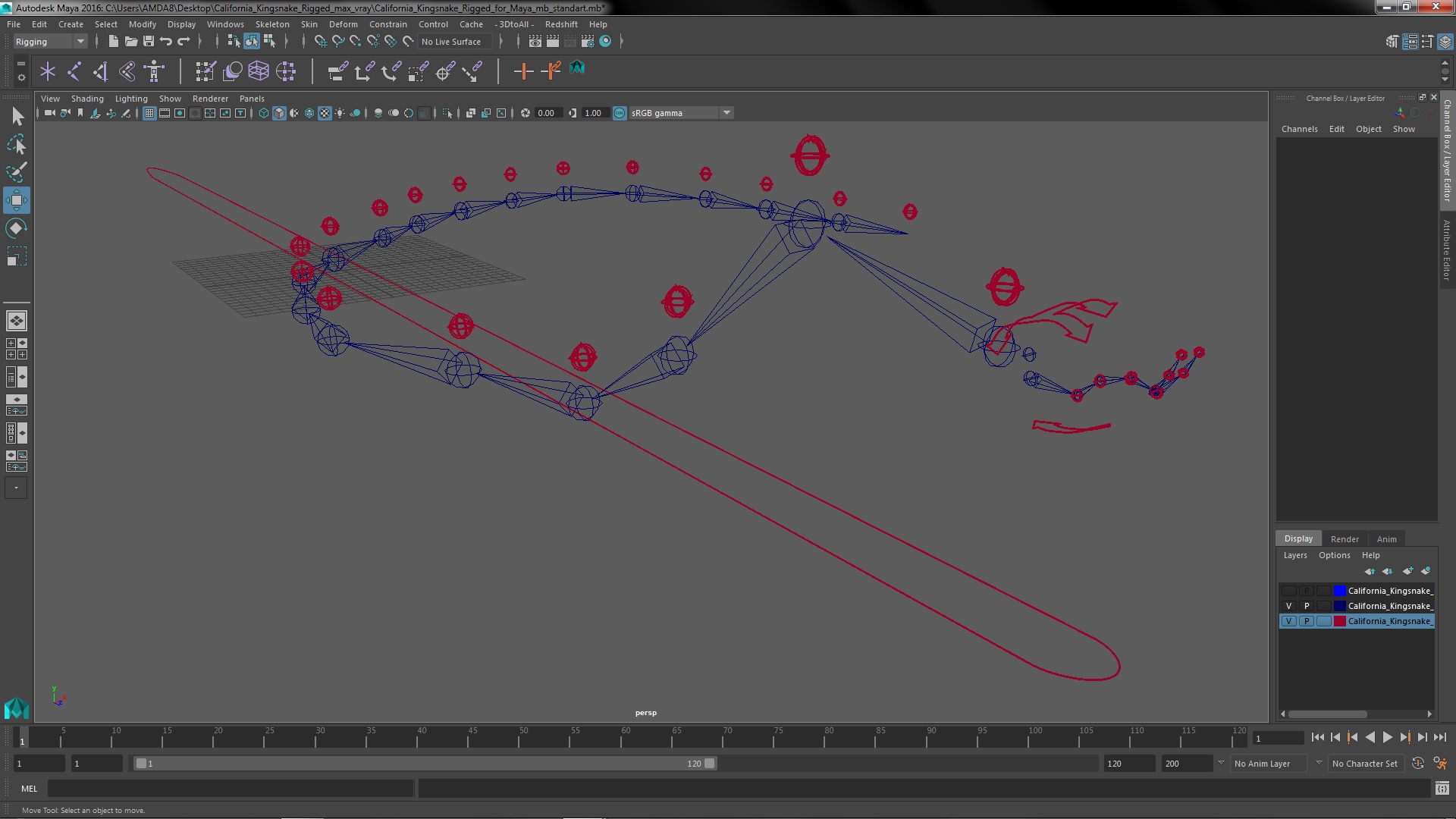 3D California Kingsnake Rigged for Maya