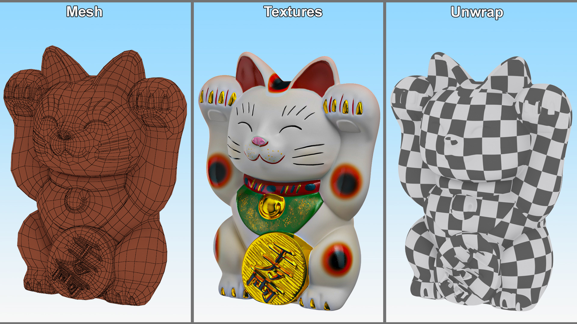 3D Lucky Cat Figurine model