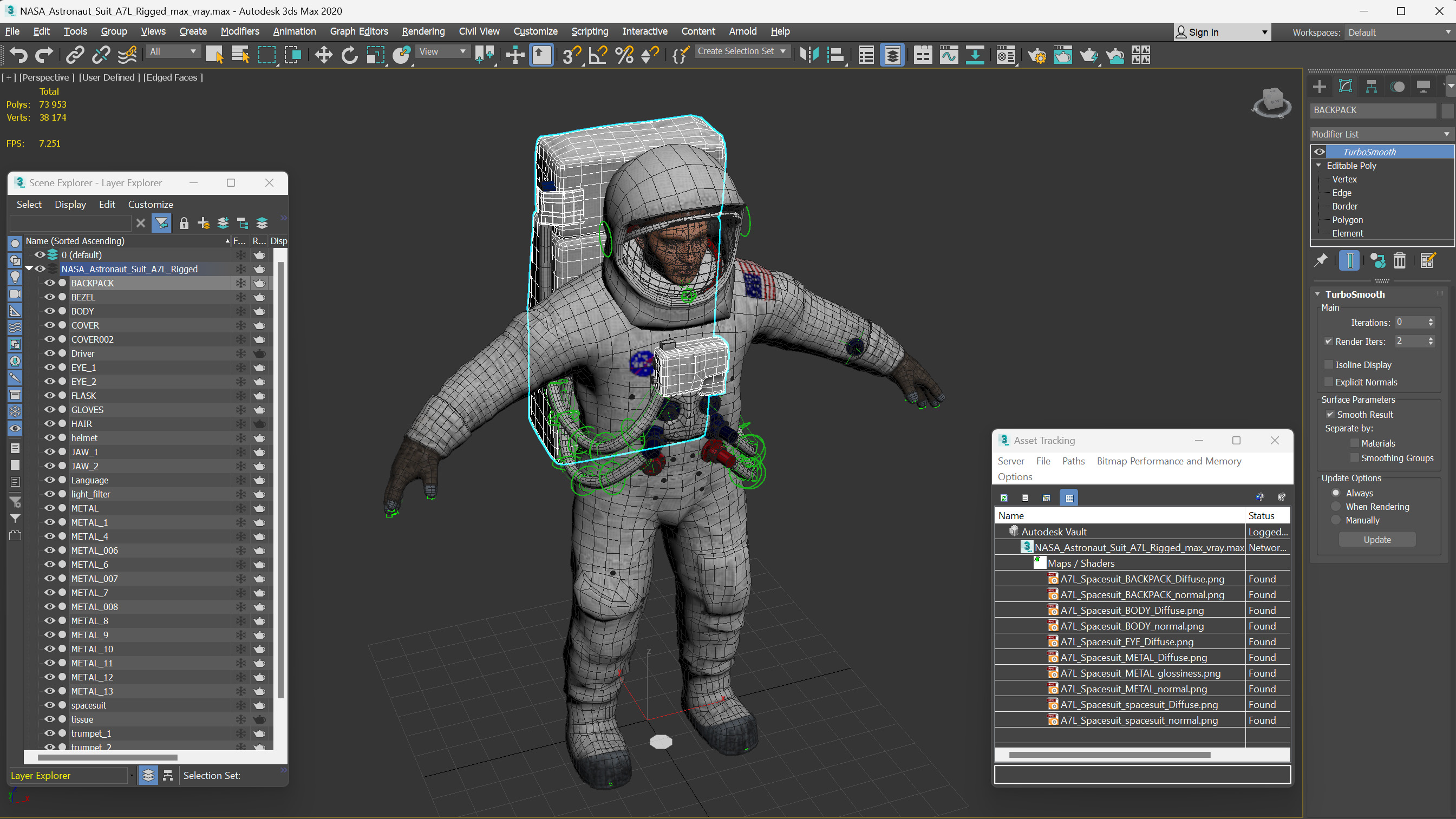 3D model NASA Astronaut Suit A7L Rigged