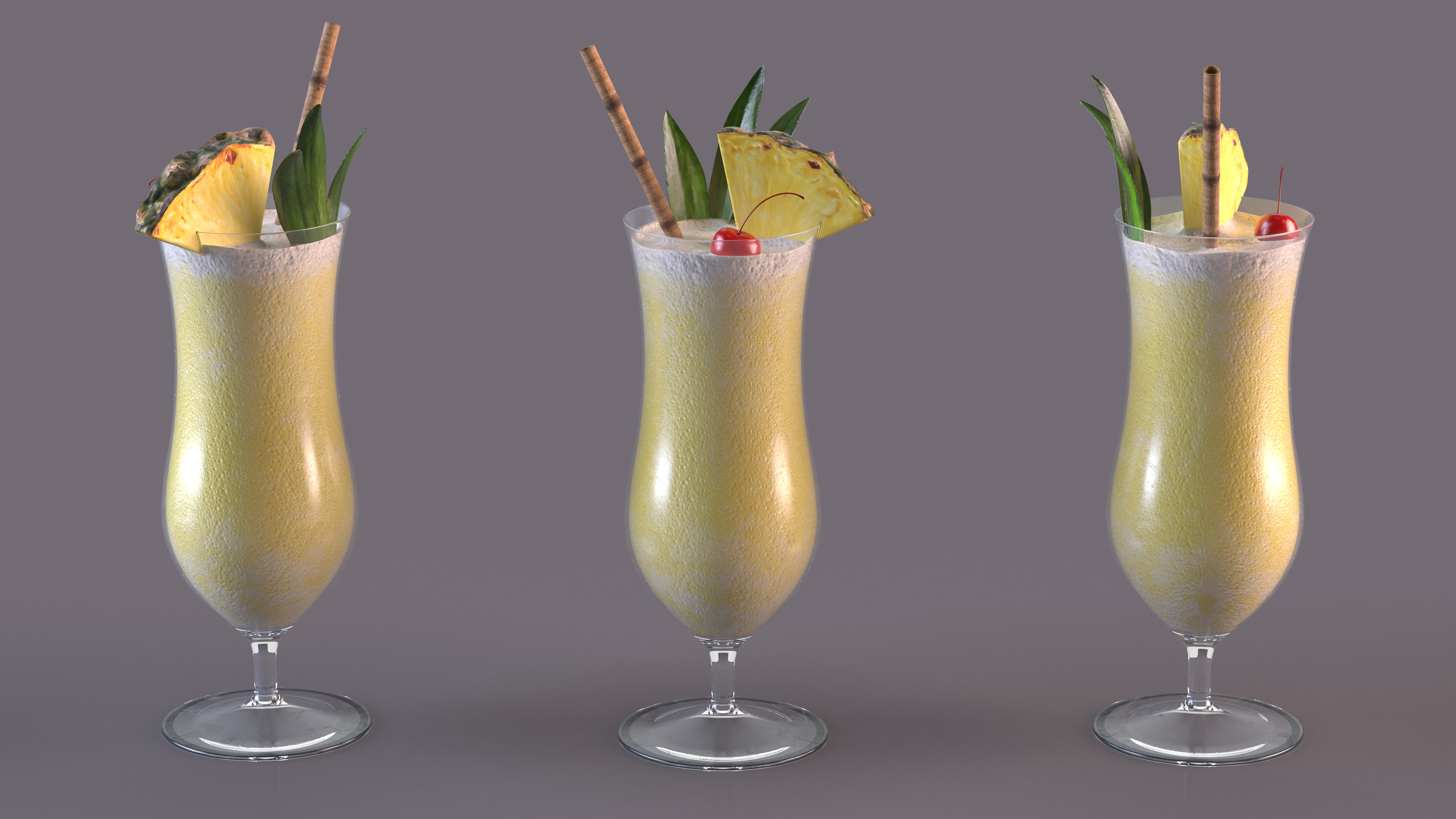 3D Pina Colada Cocktail with Straw