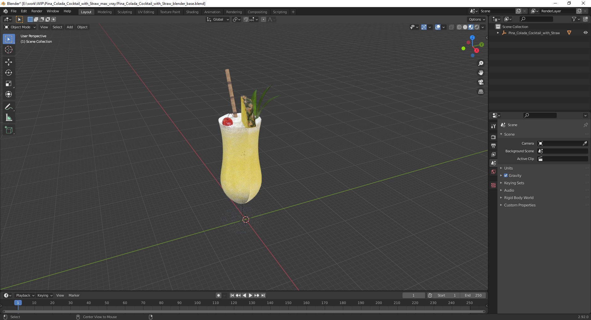 3D Pina Colada Cocktail with Straw