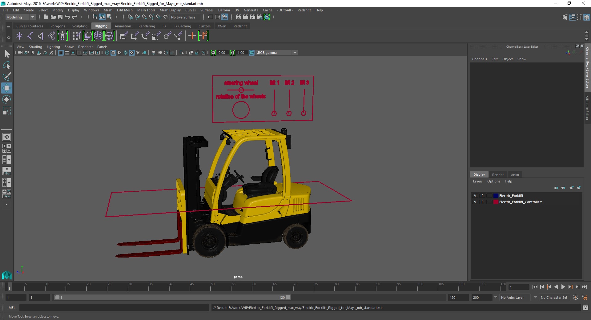 3D Electric Forklift Rigged for Maya model