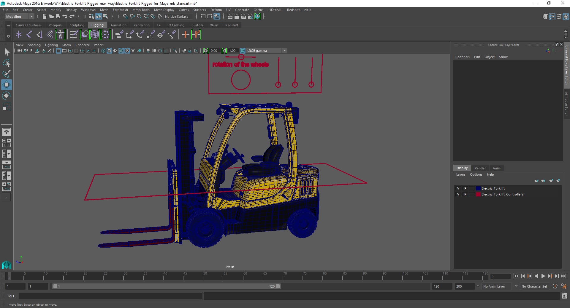 3D Electric Forklift Rigged for Maya model