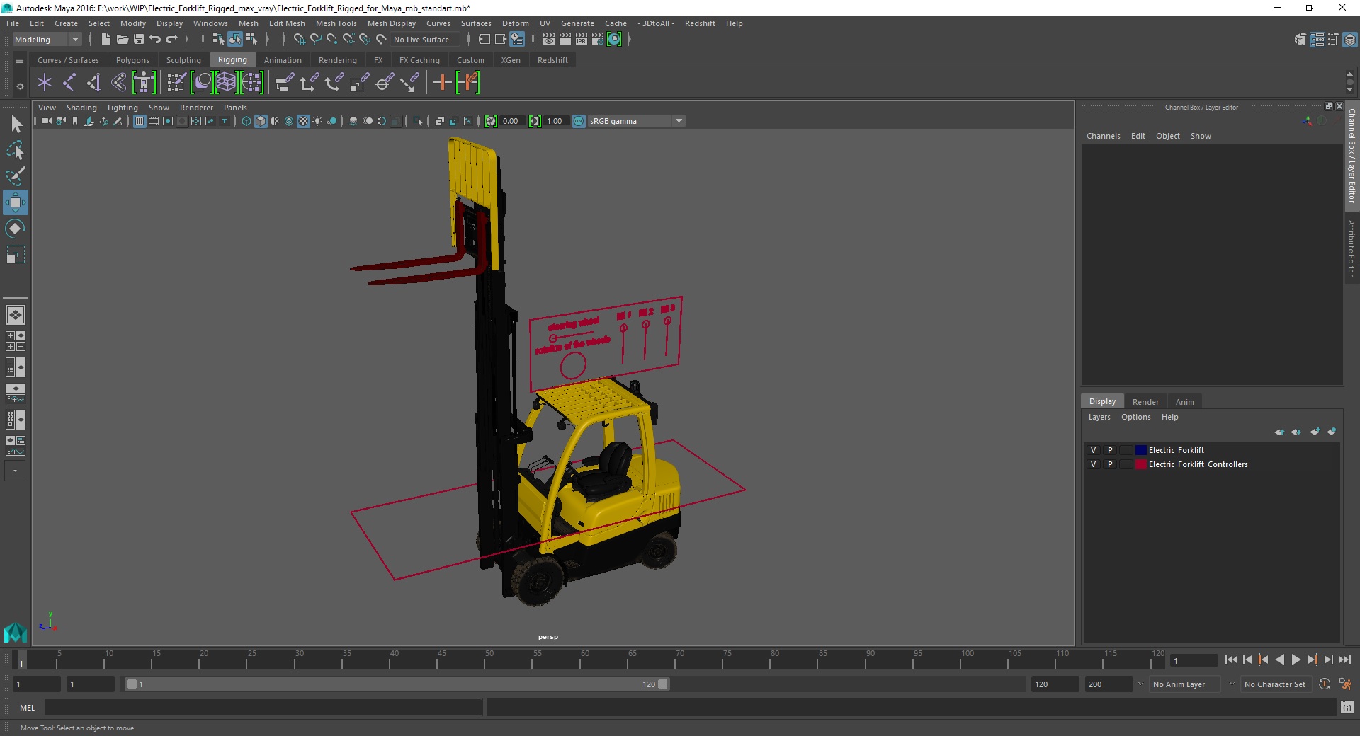 3D Electric Forklift Rigged for Maya model