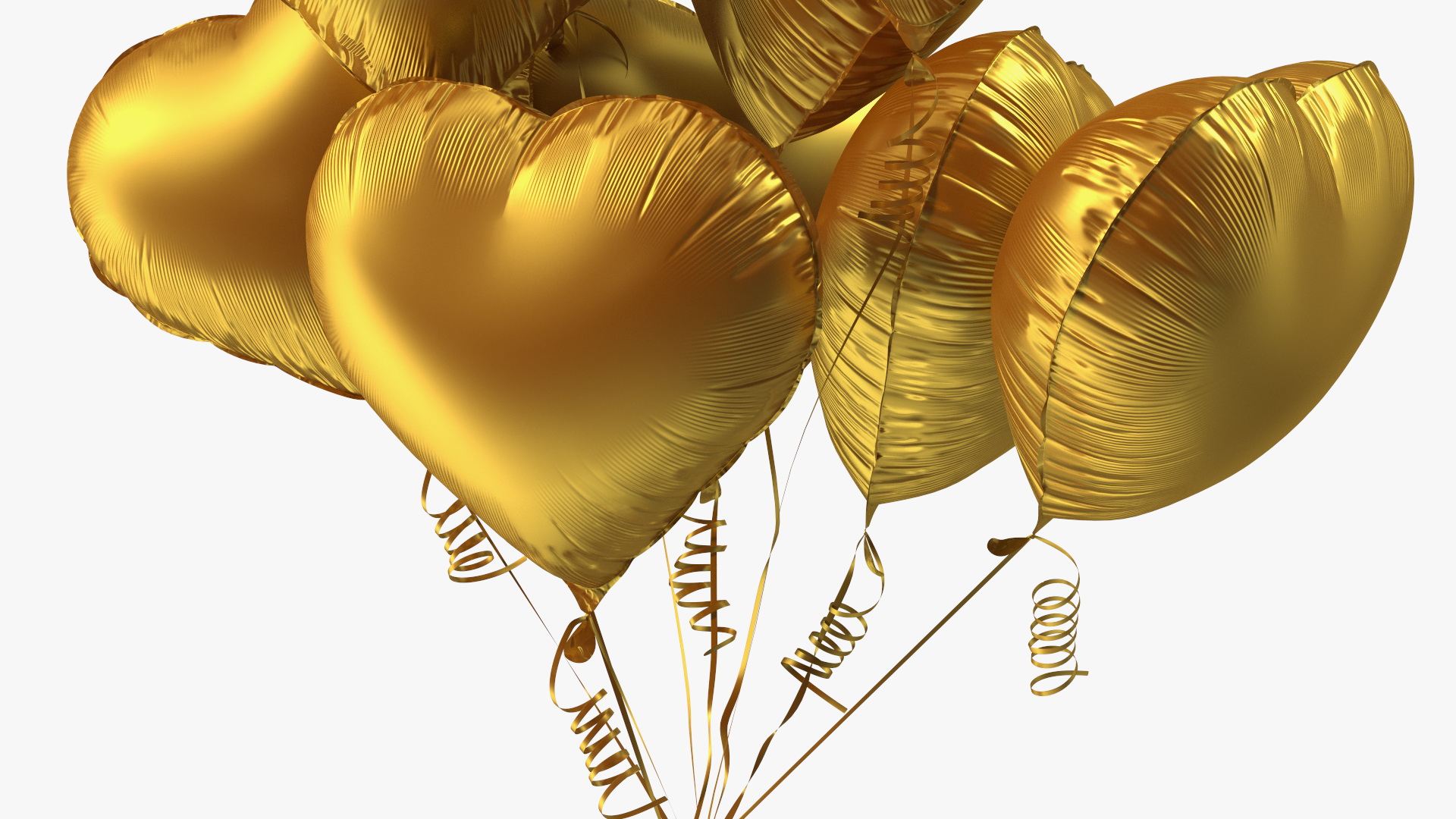 3D model Bouquet of Matte Gold Heart Balloons with Gift Box