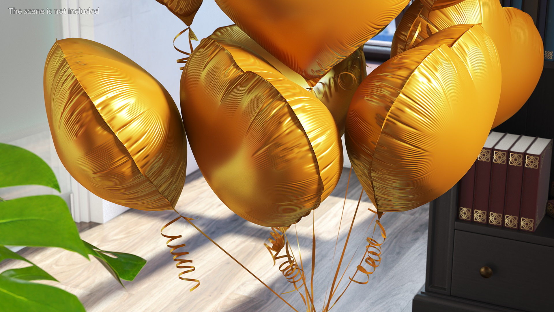 3D model Bouquet of Matte Gold Heart Balloons with Gift Box