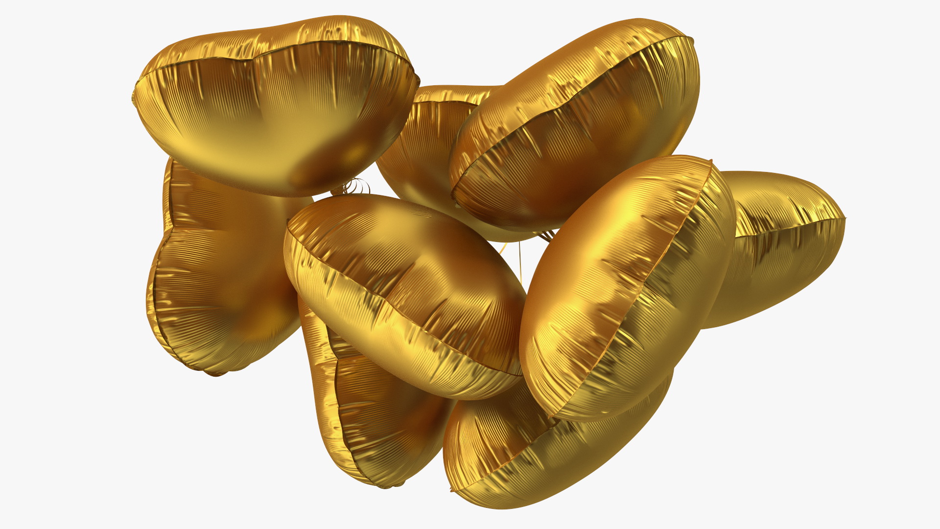 3D model Bouquet of Matte Gold Heart Balloons with Gift Box