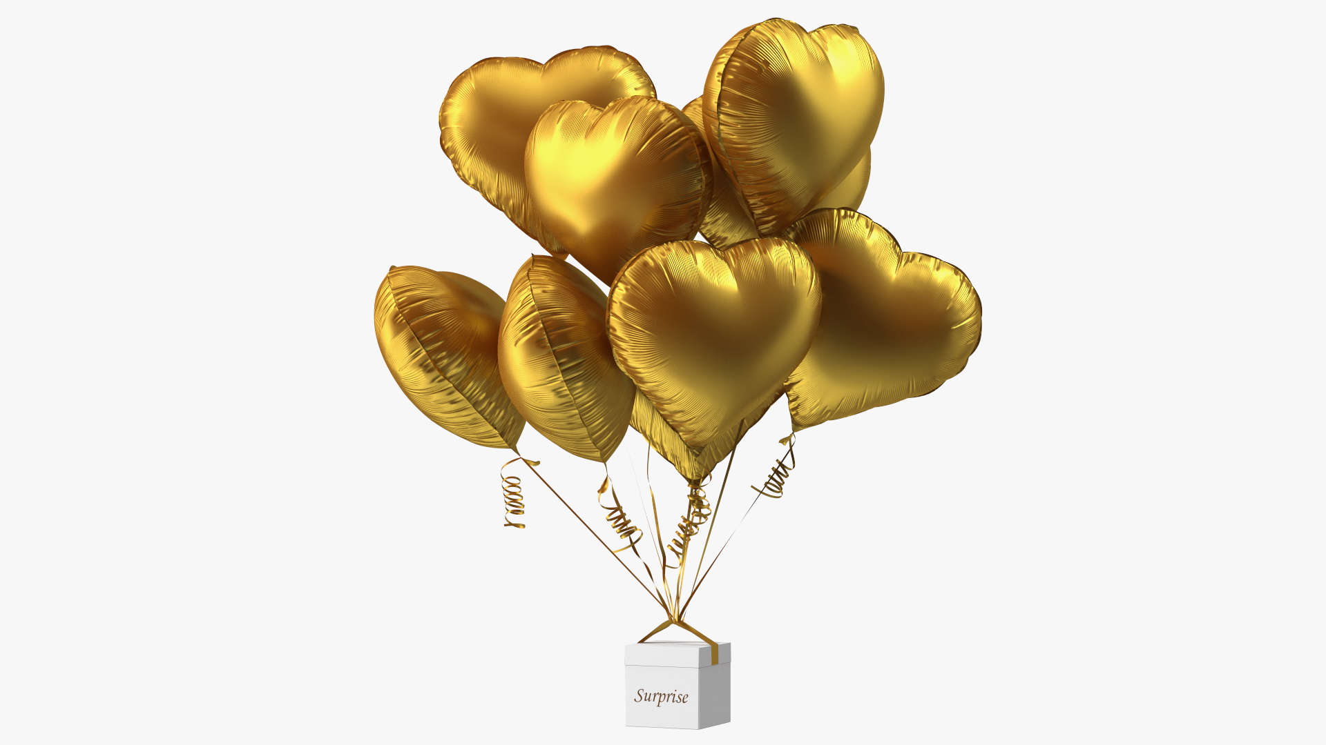 3D model Bouquet of Matte Gold Heart Balloons with Gift Box