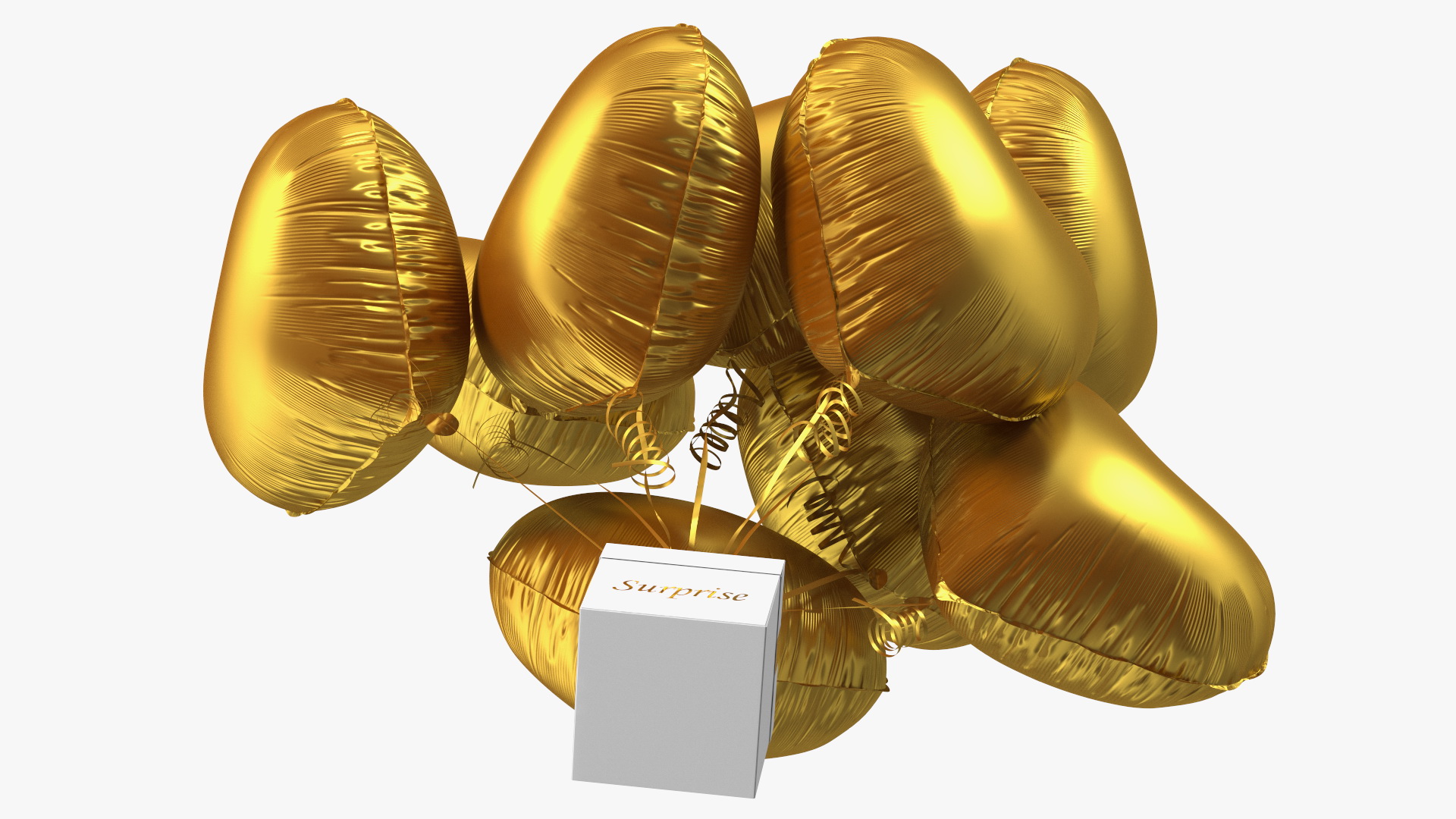 3D model Bouquet of Matte Gold Heart Balloons with Gift Box