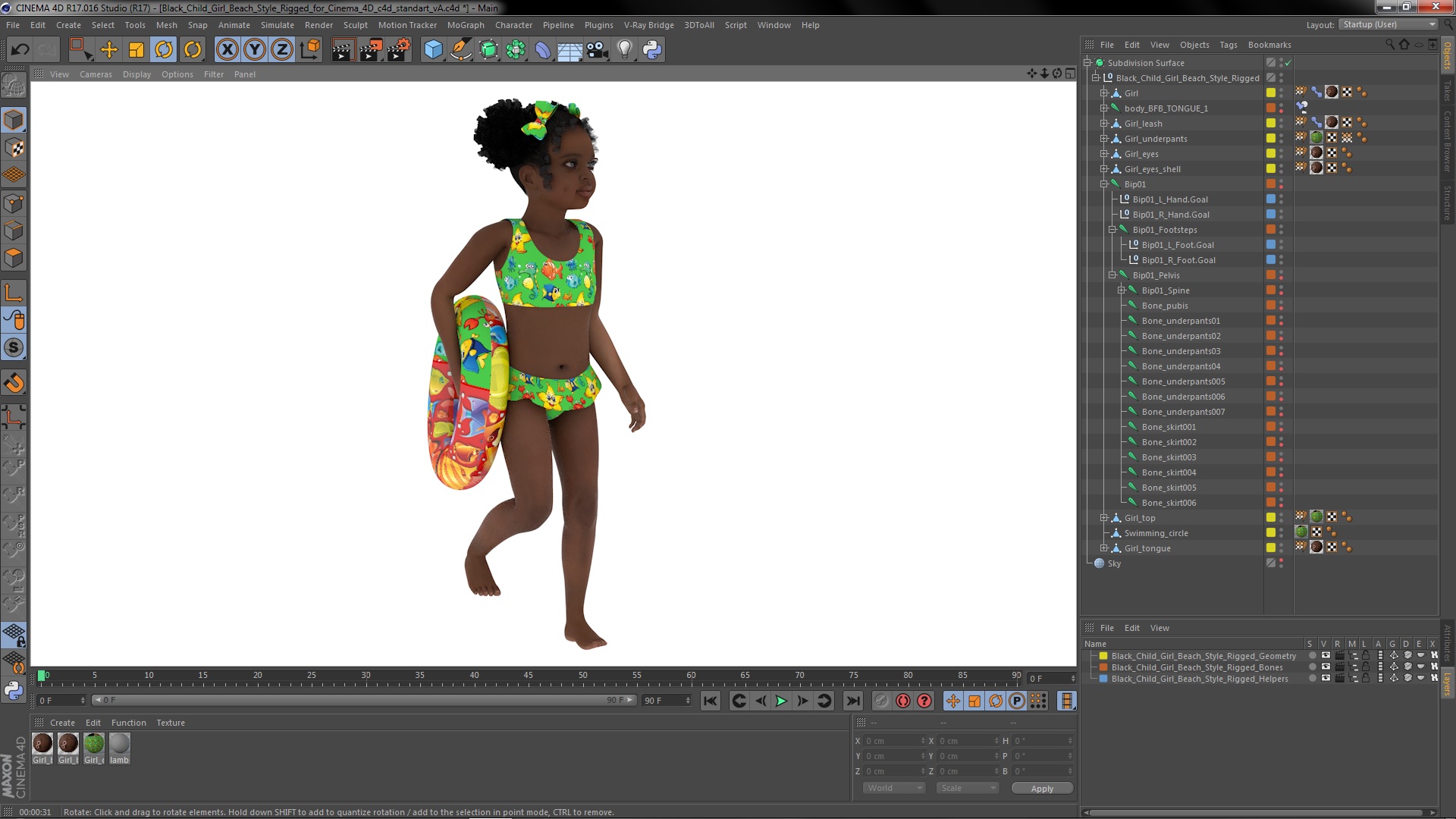 Black Child Girl Beach Style Rigged for Cinema 4D 3D model