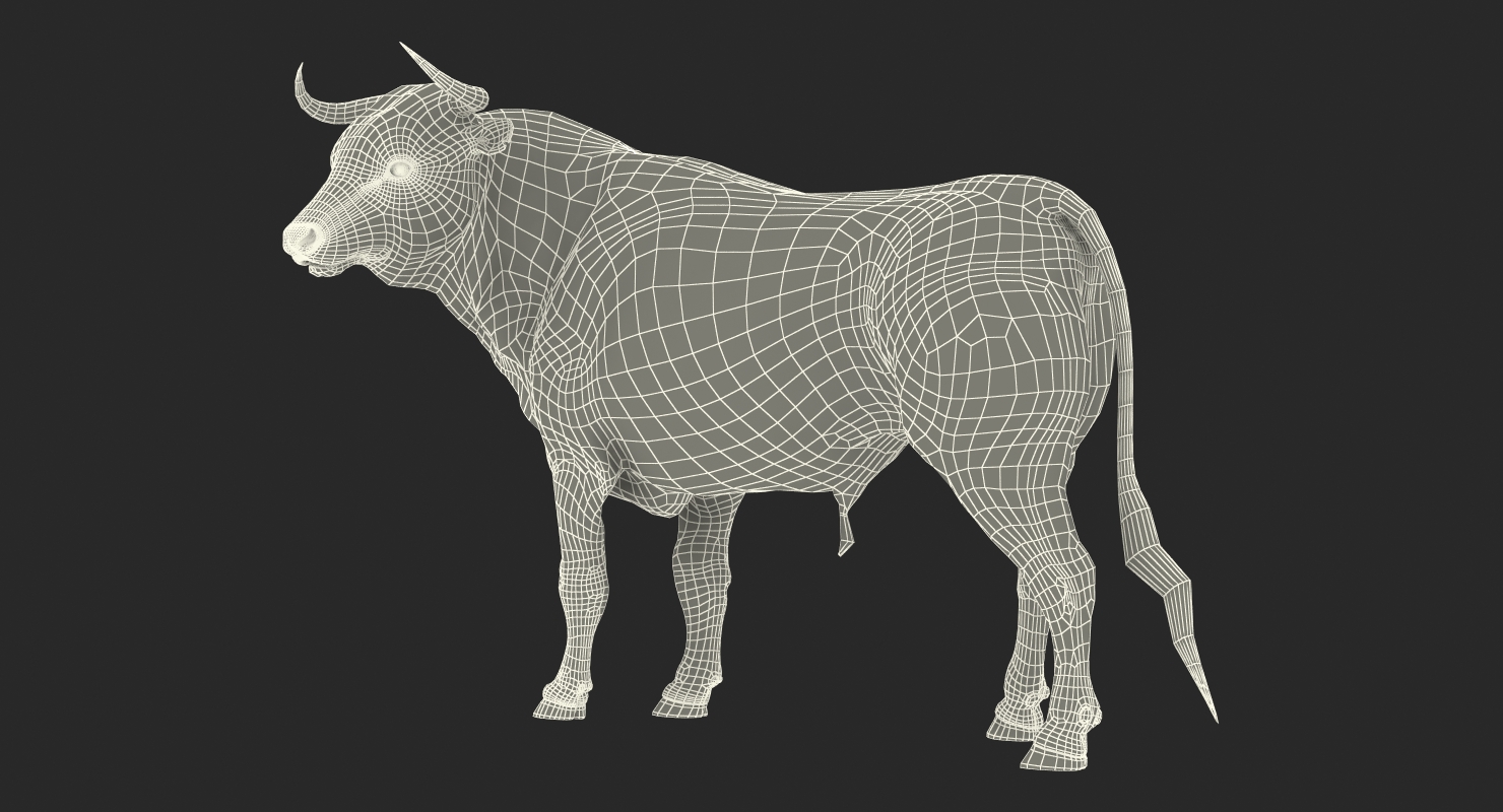 Bull Standing Pose with Fur 3D