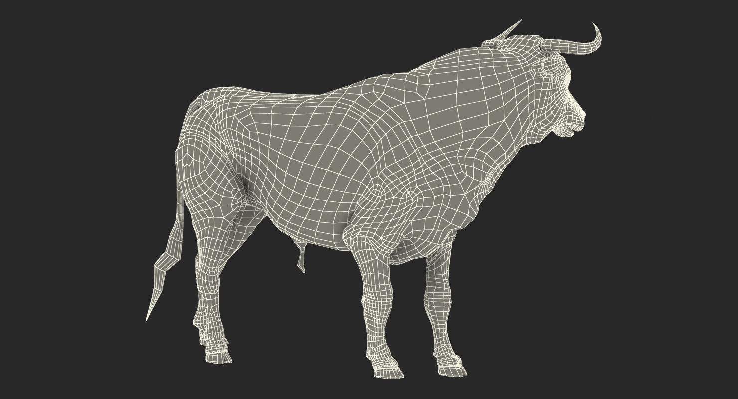 Bull Standing Pose with Fur 3D