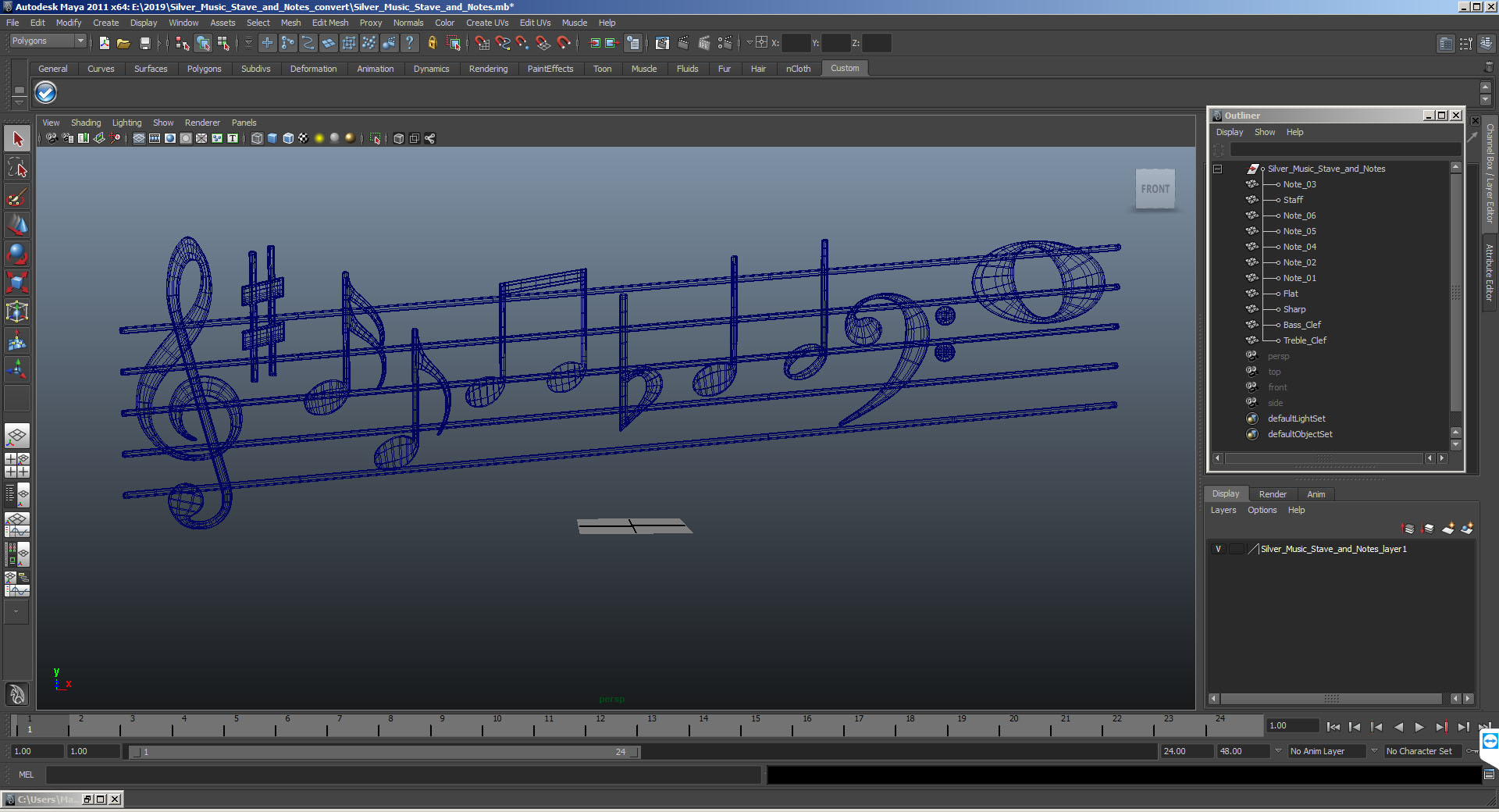 3D Silver Music Stave and Notes model