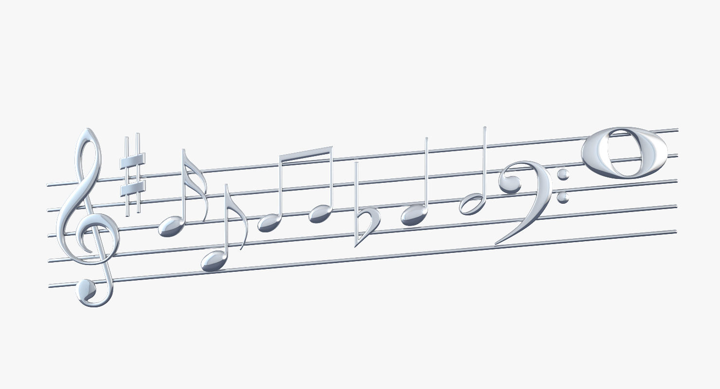 3D Silver Music Stave and Notes model