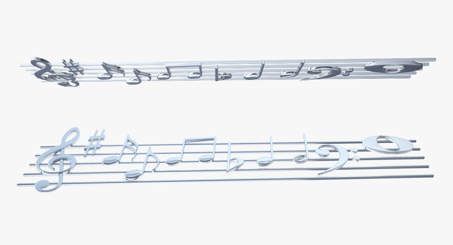 3D Silver Music Stave and Notes model