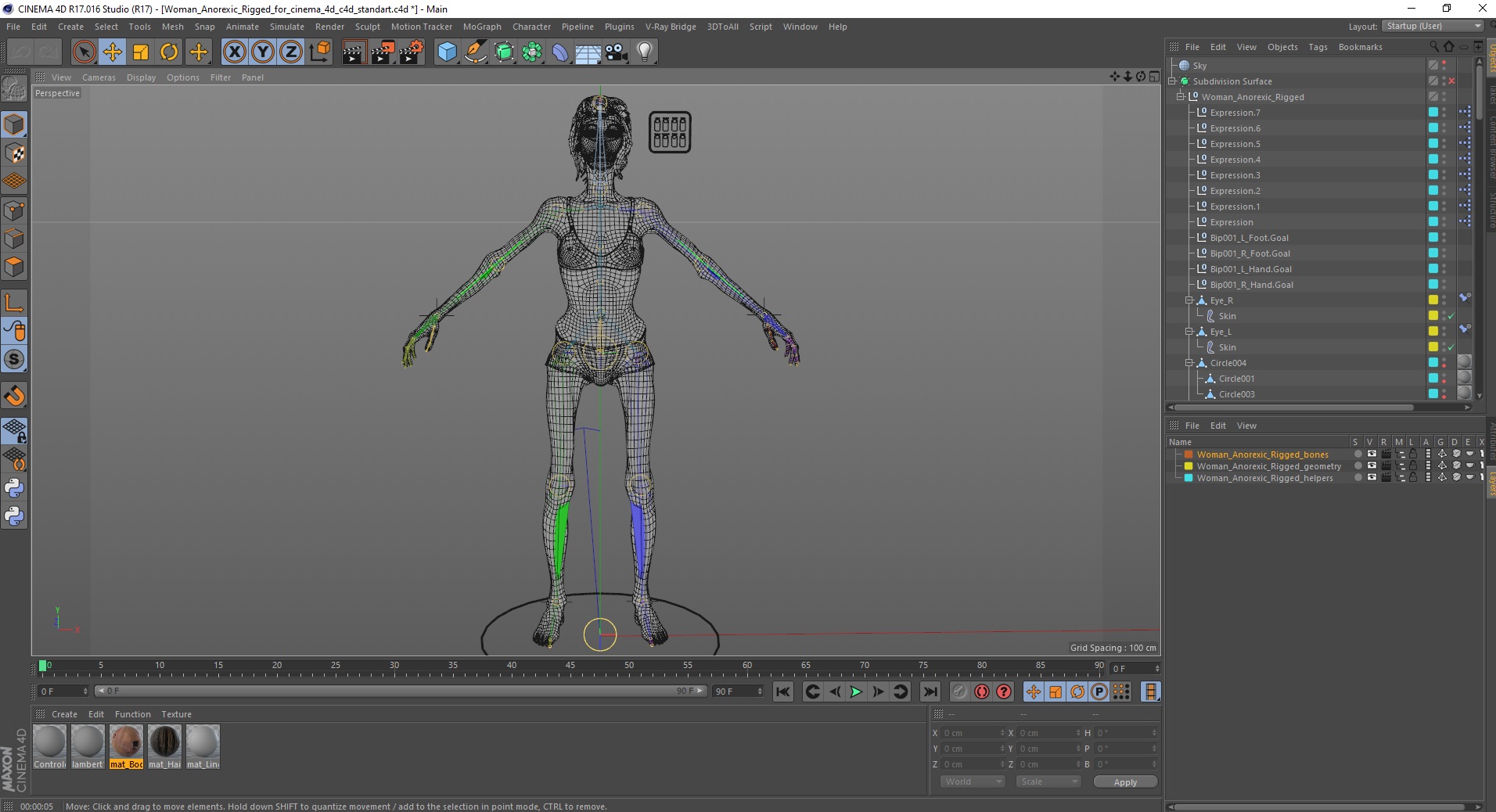 3D model Woman Anorexic Rigged for Cinema 4D