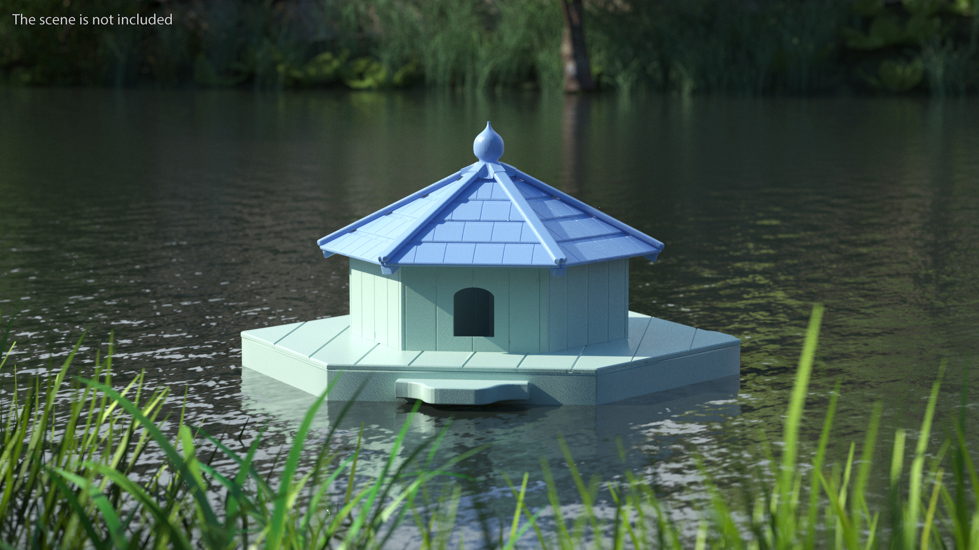 3D Wooden Duck House Floating Blue