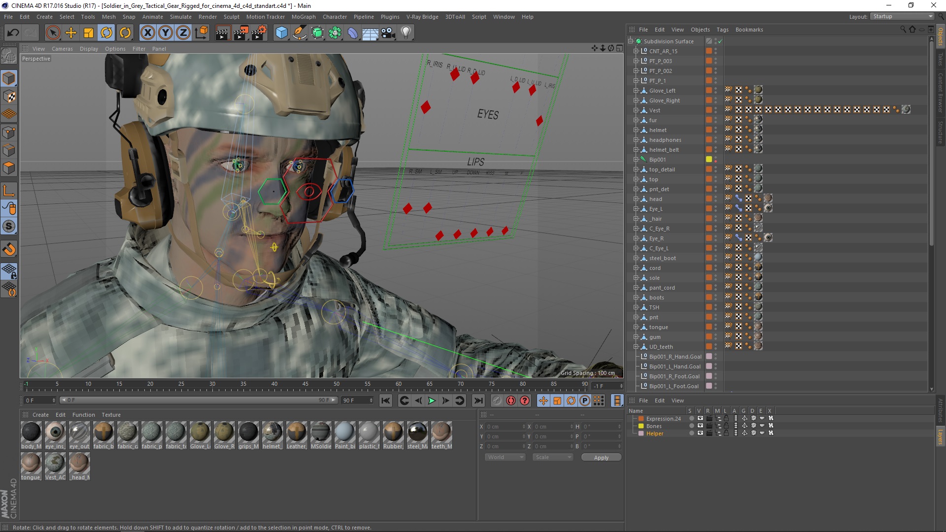 3D model Soldier in Grey Tactical Gear Rigged for Cinema 4D