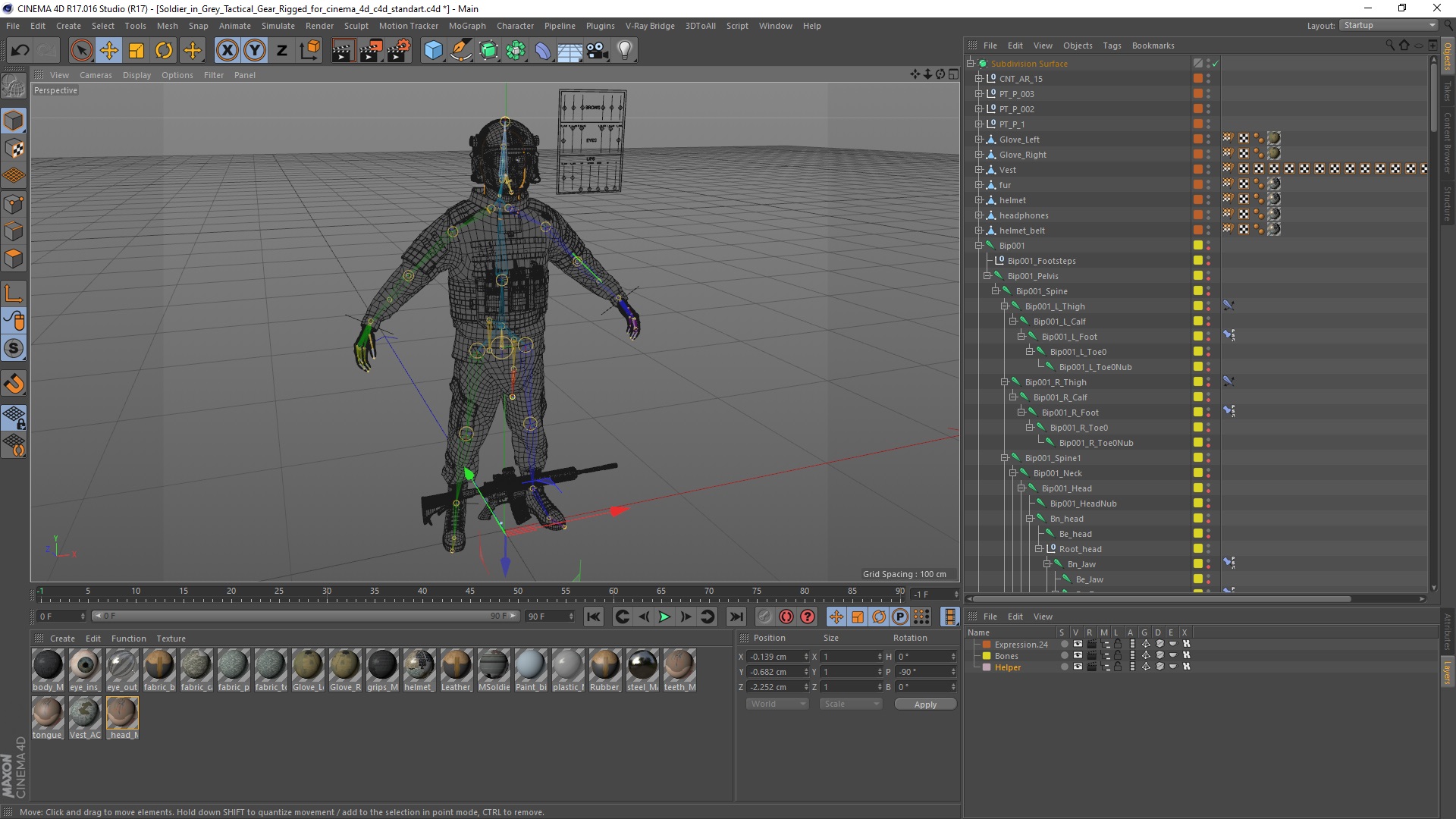 3D model Soldier in Grey Tactical Gear Rigged for Cinema 4D