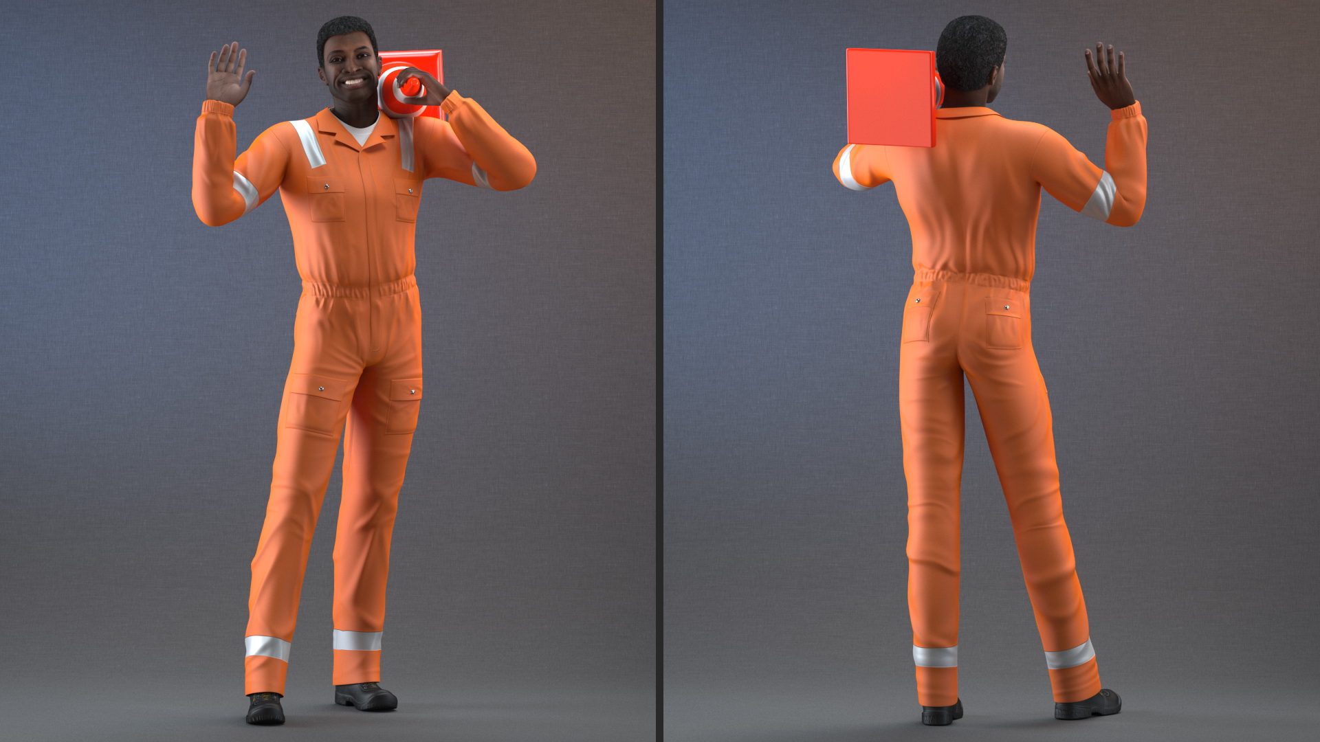 3D model African American Road Worker Rigged