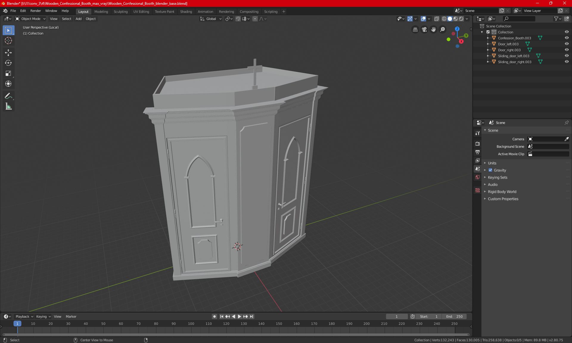 3D model Wooden Confessional Booth