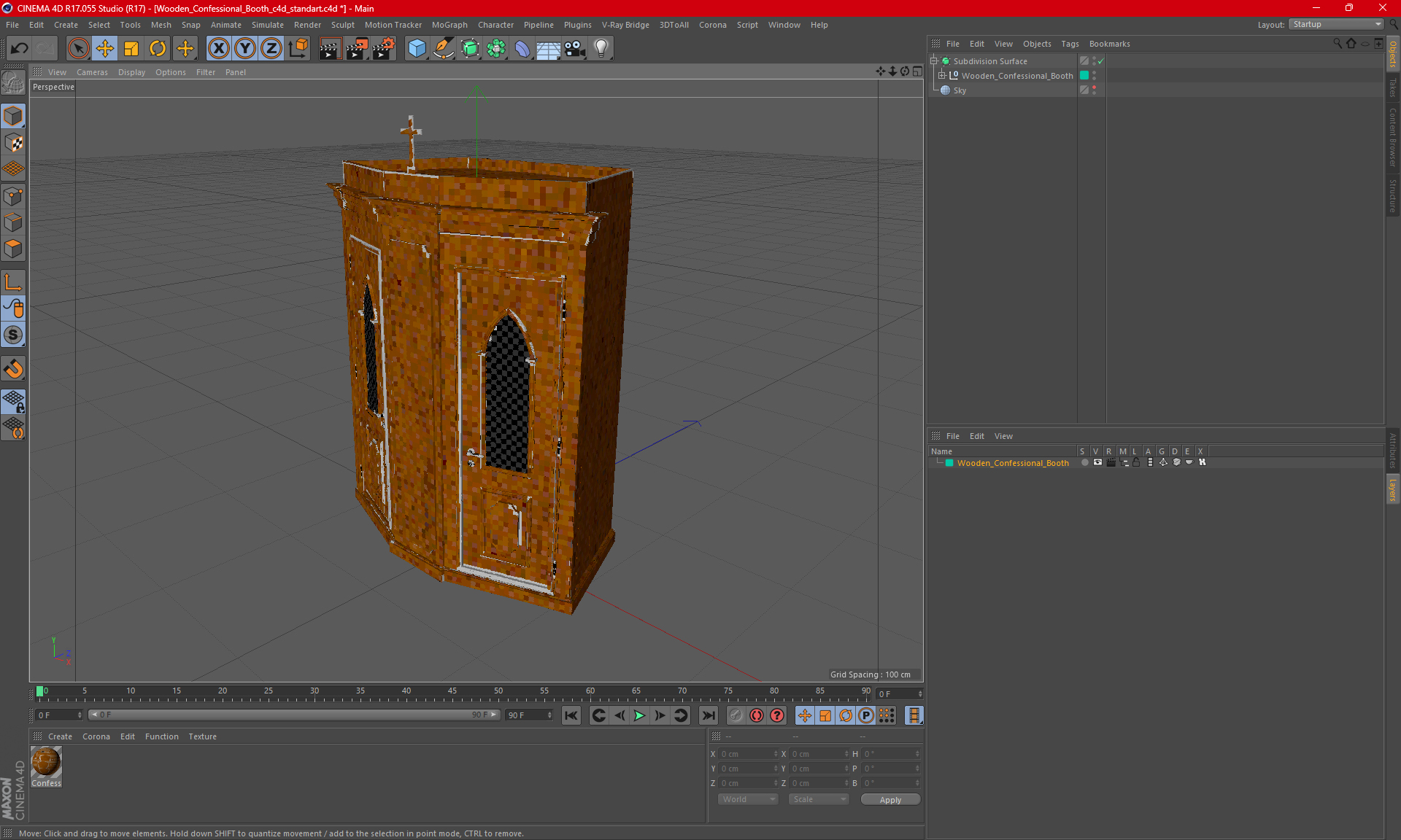 3D model Wooden Confessional Booth