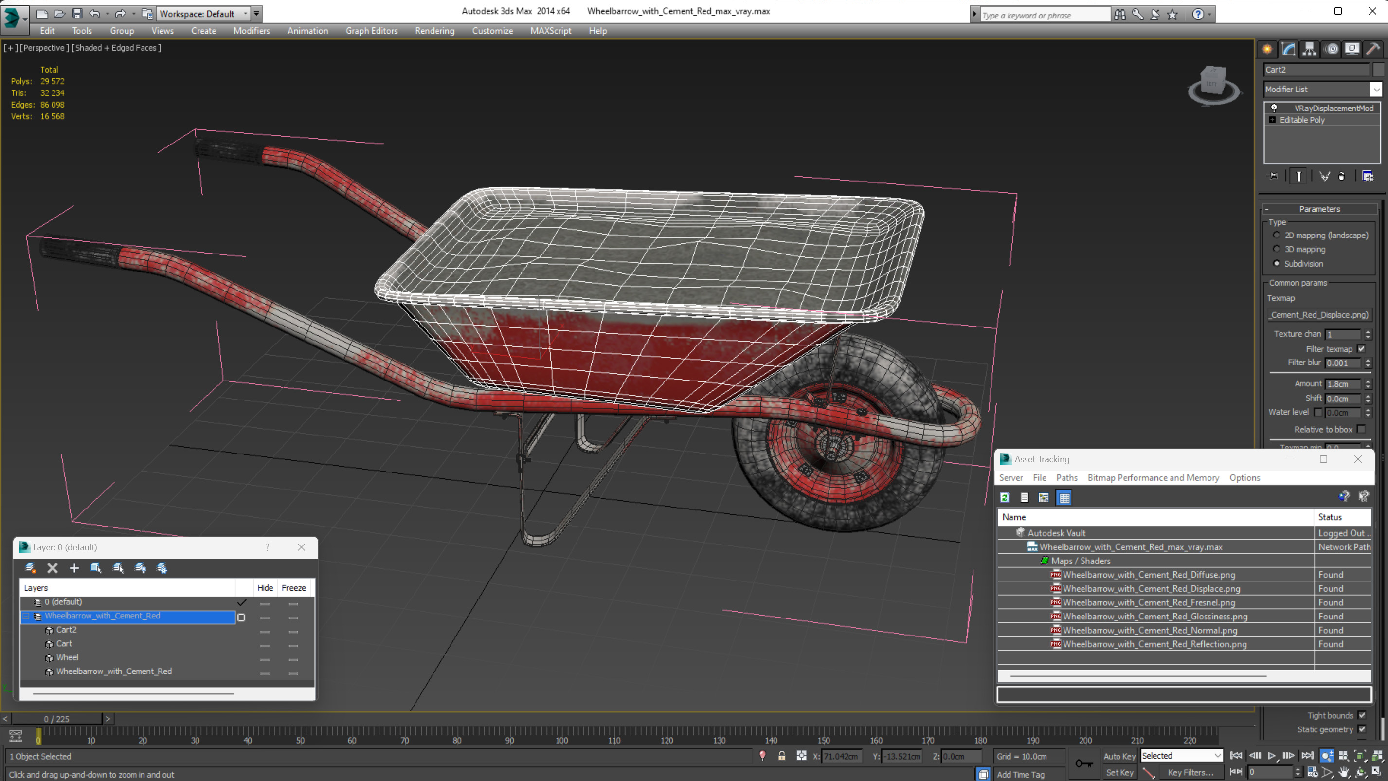 Wheelbarrow with Cement Red 3D