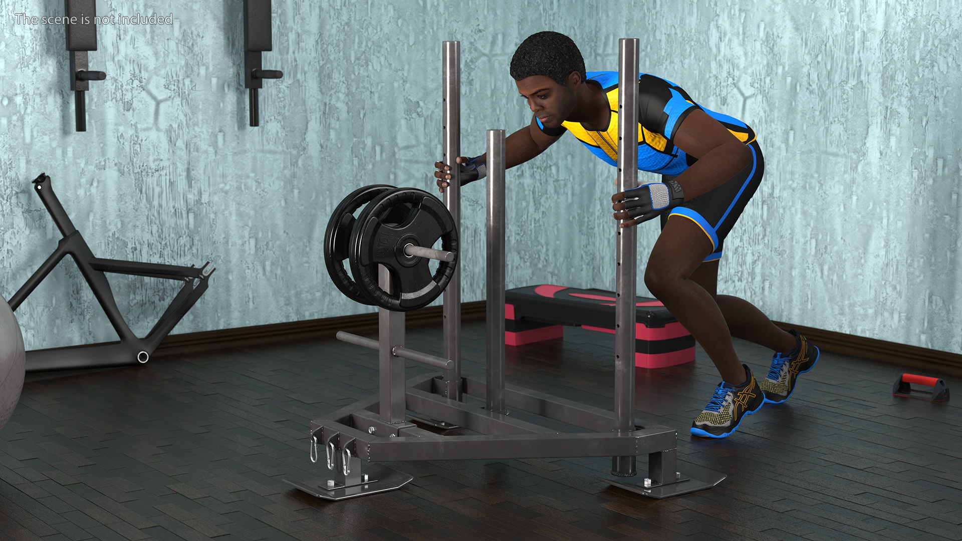 African American Athlete with Prowler Sled 3D