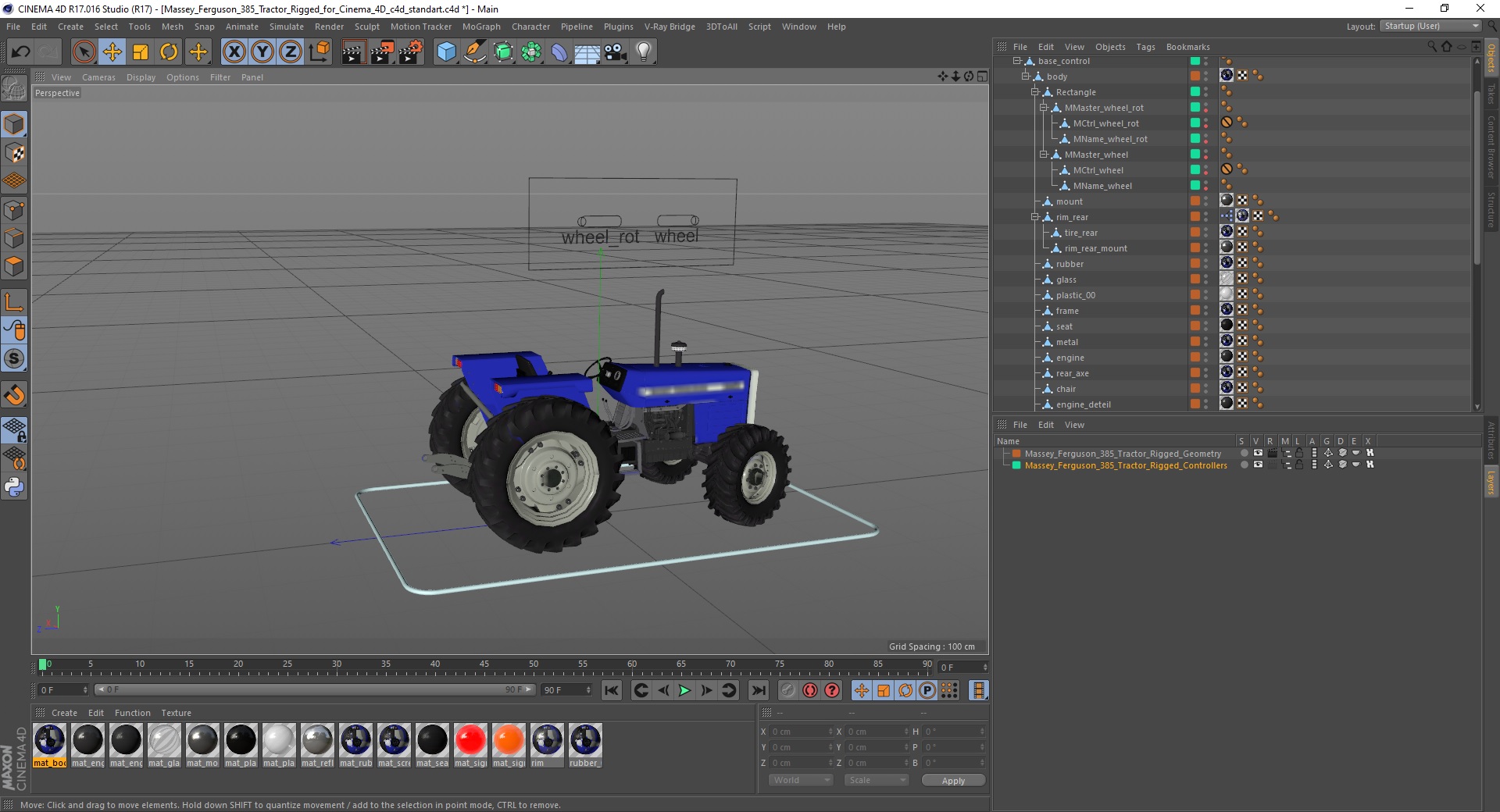 3D Massey Ferguson 385 Tractor Rigged for Cinema 4D model