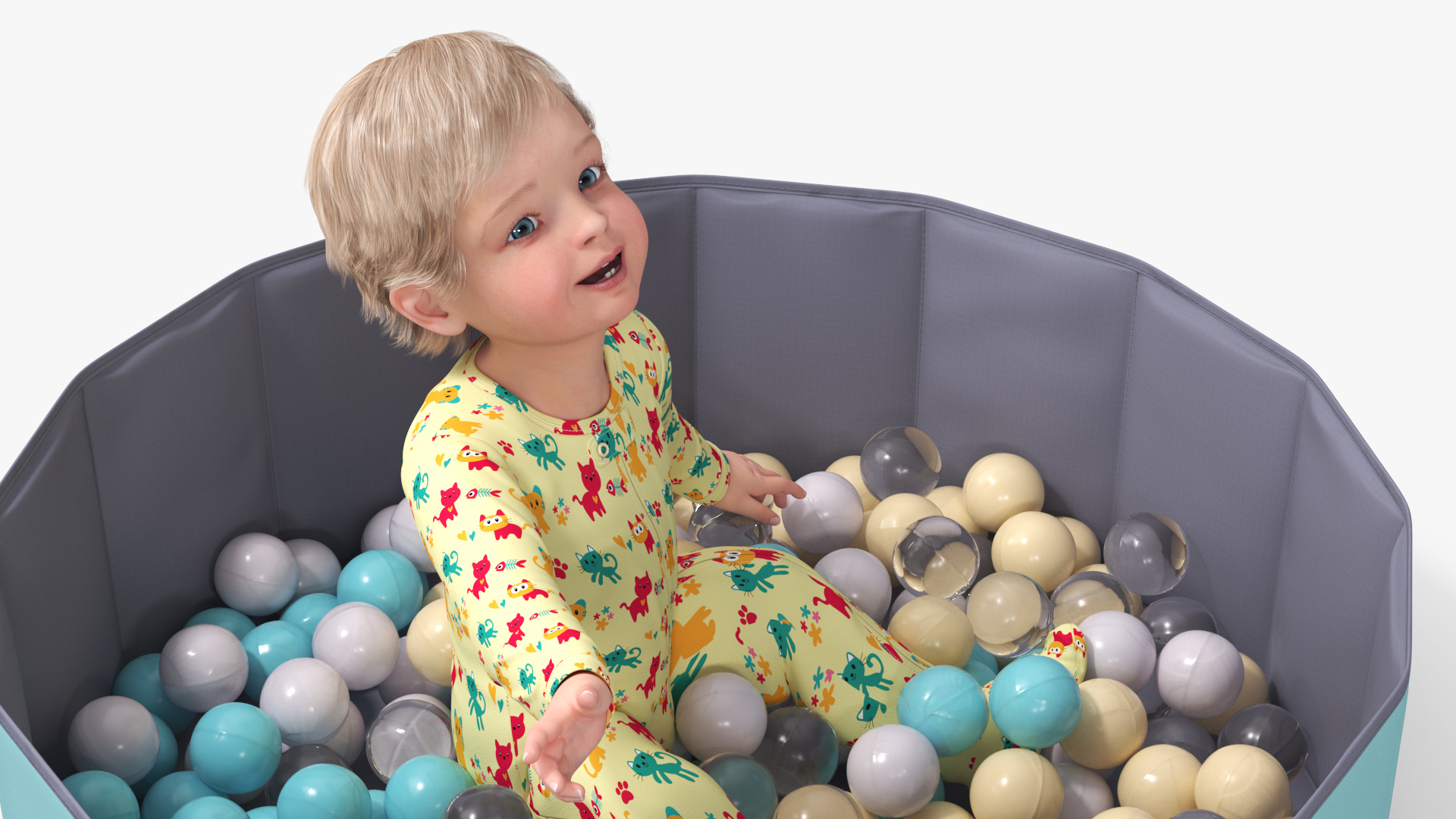 3D Baby Boy in a Folding Dry Pool with Balls