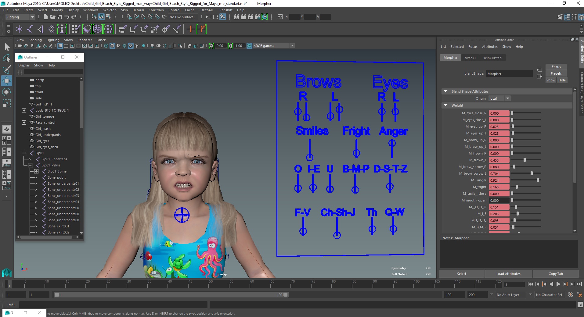 3D Child Girl Beach Style Rigged for Maya model